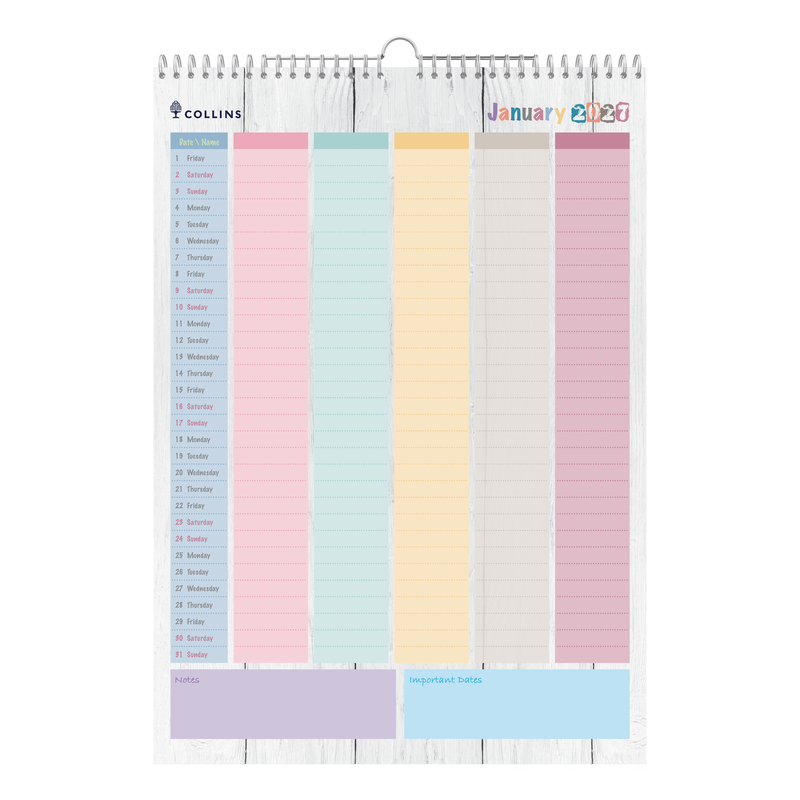 Collins Brighton 2027 A3 Wall Calendar Month to View angled view