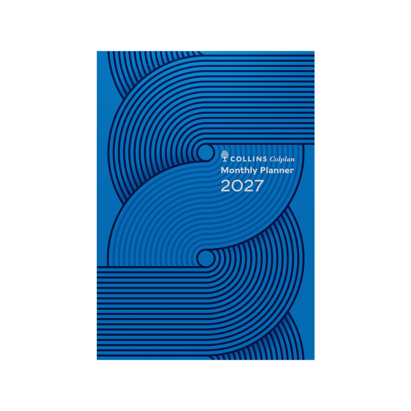 Collins Colplan 2027 A4 month to view planner Geo Blue angled view