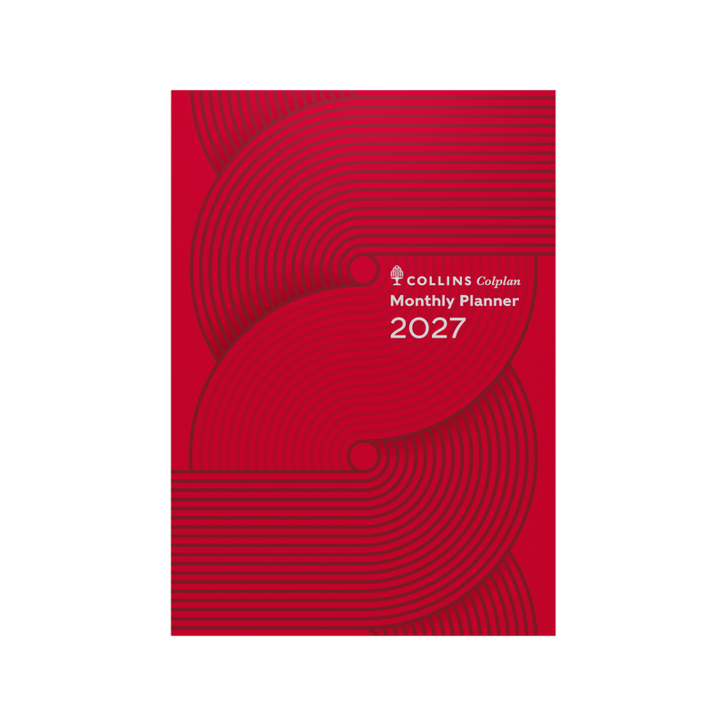 Collins Colplan 2027 A4 month to view planner Geo Red angled view