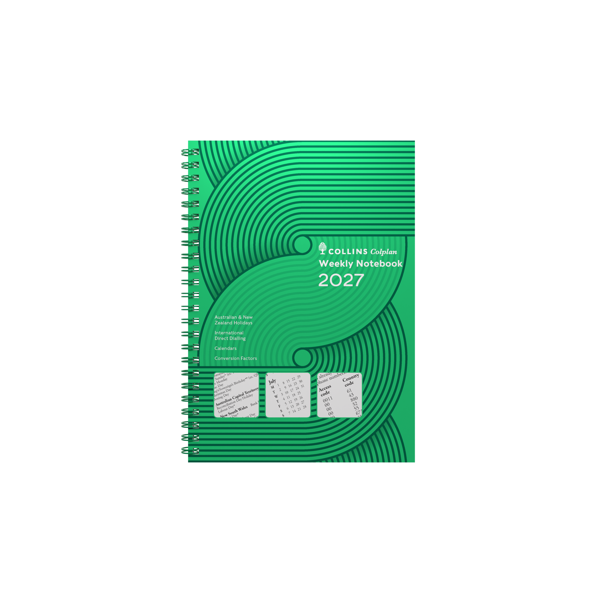 Collins Colplan 2027 A5 week to view with notes diary Green angled view