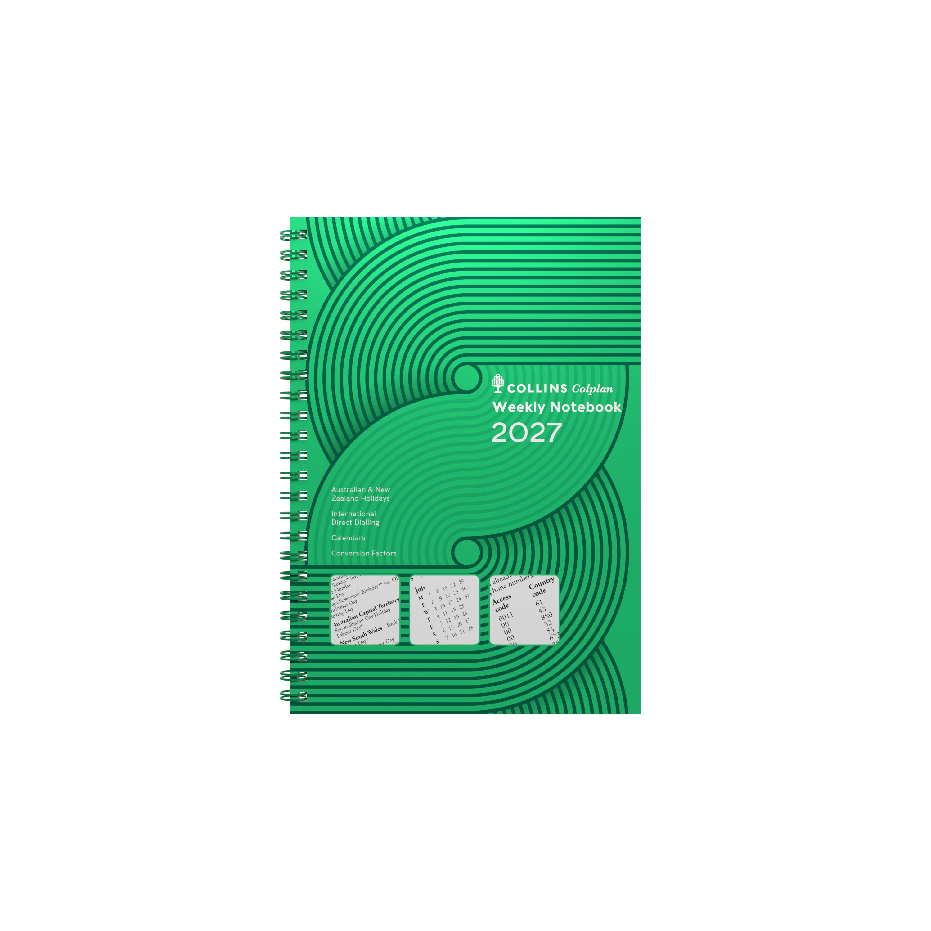 Collins Colplan 2027 A5 week to view with notes diary Green angled view