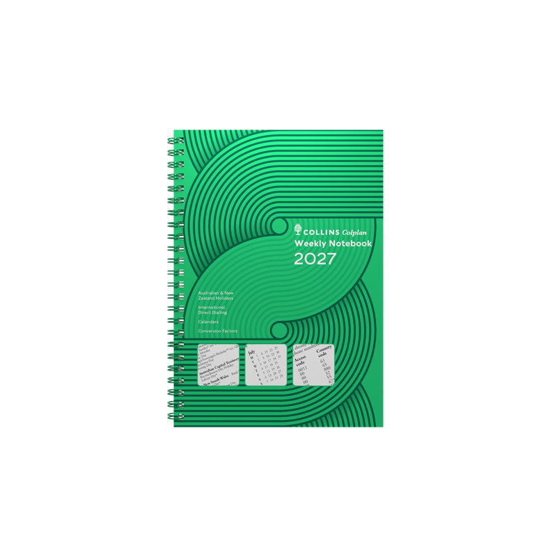 Collins Colplan 2027 A5 week to view with notes diary Green angled view