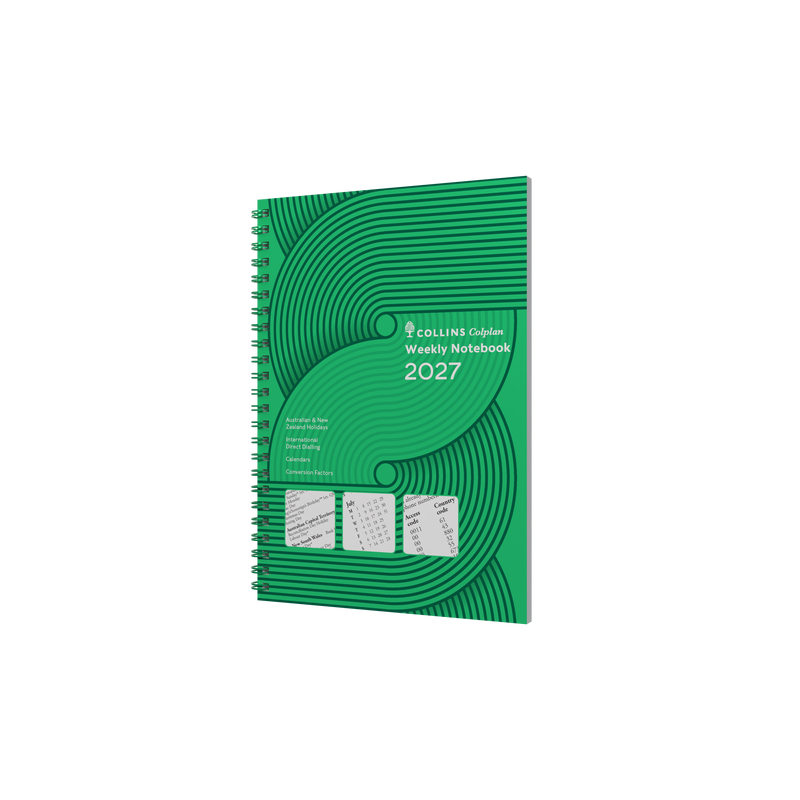 Collins Colplan 2027 A5 week to view with notes diary Green front cover