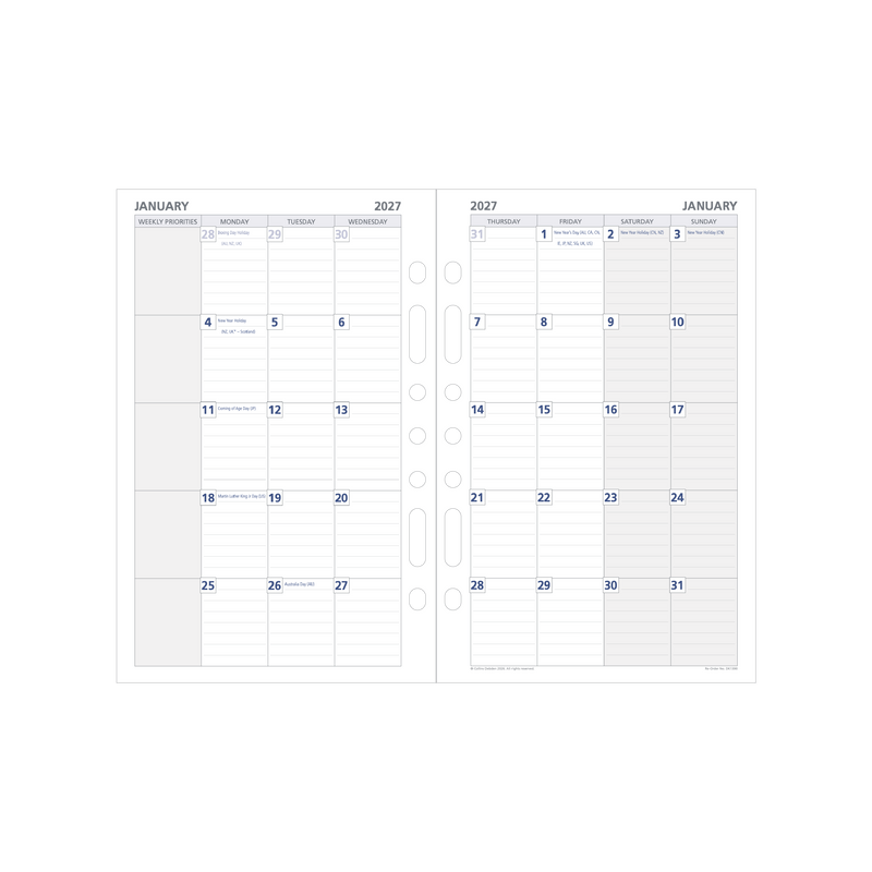Debden Dayplanner 2027 Desk month to view refill page layout