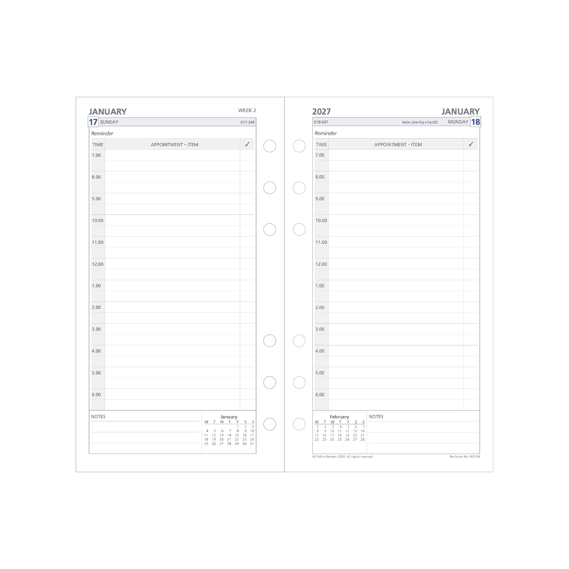 Debden Dayplanner 2027 Personal day to a page refill page layout