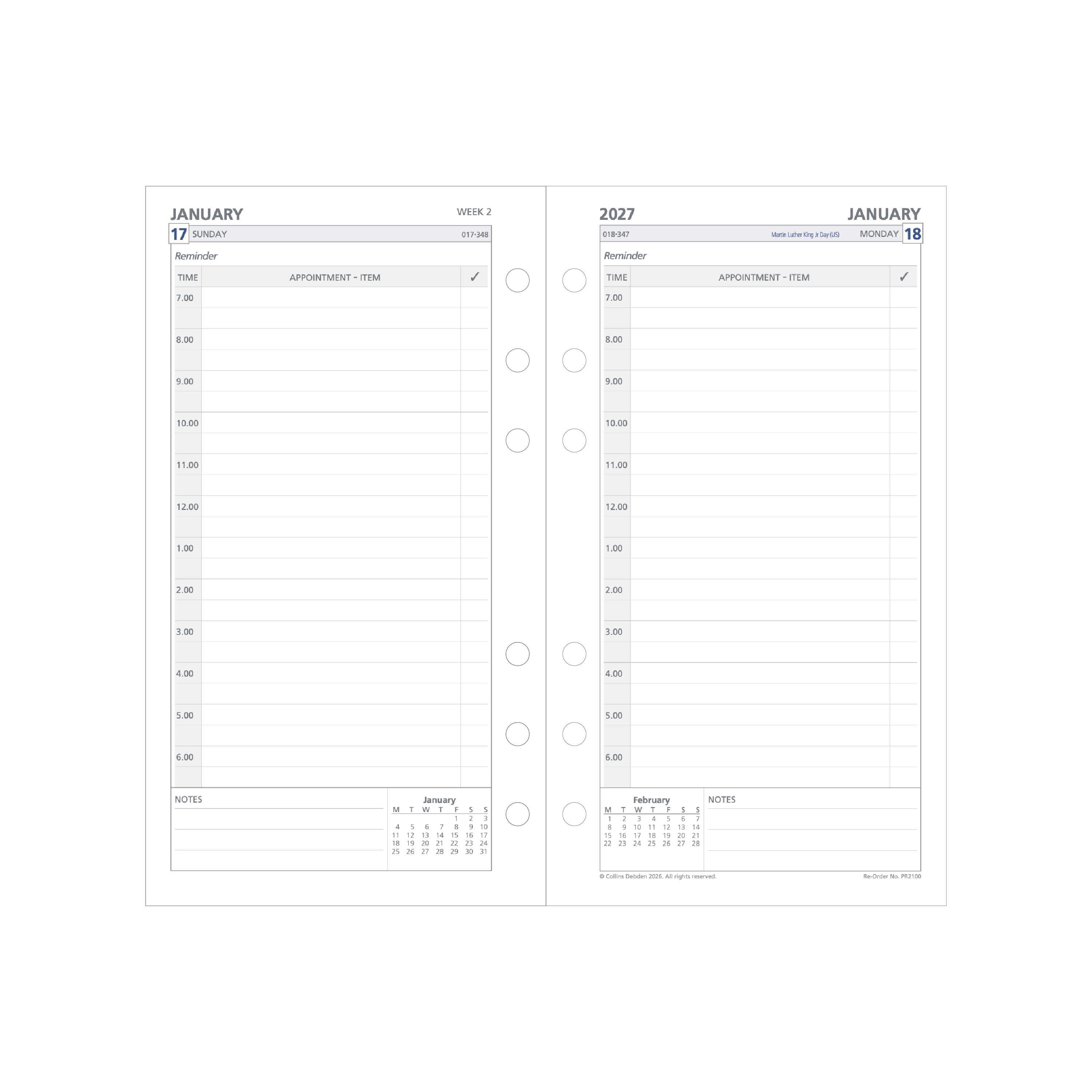 Debden Dayplanner 2027 Personal day to a page refill page layout