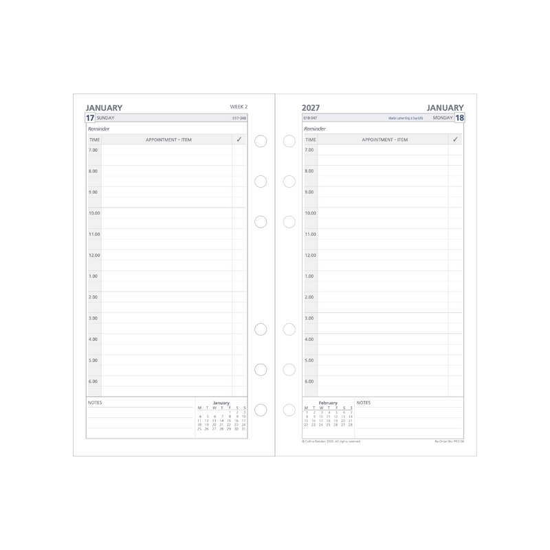 Debden Dayplanner 2027 Personal day to a page refill page layout