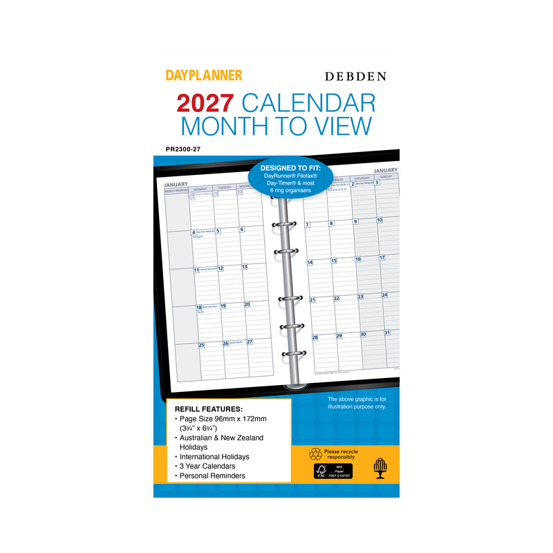 Debden Dayplanner 2027 Personal month to view refill angled view