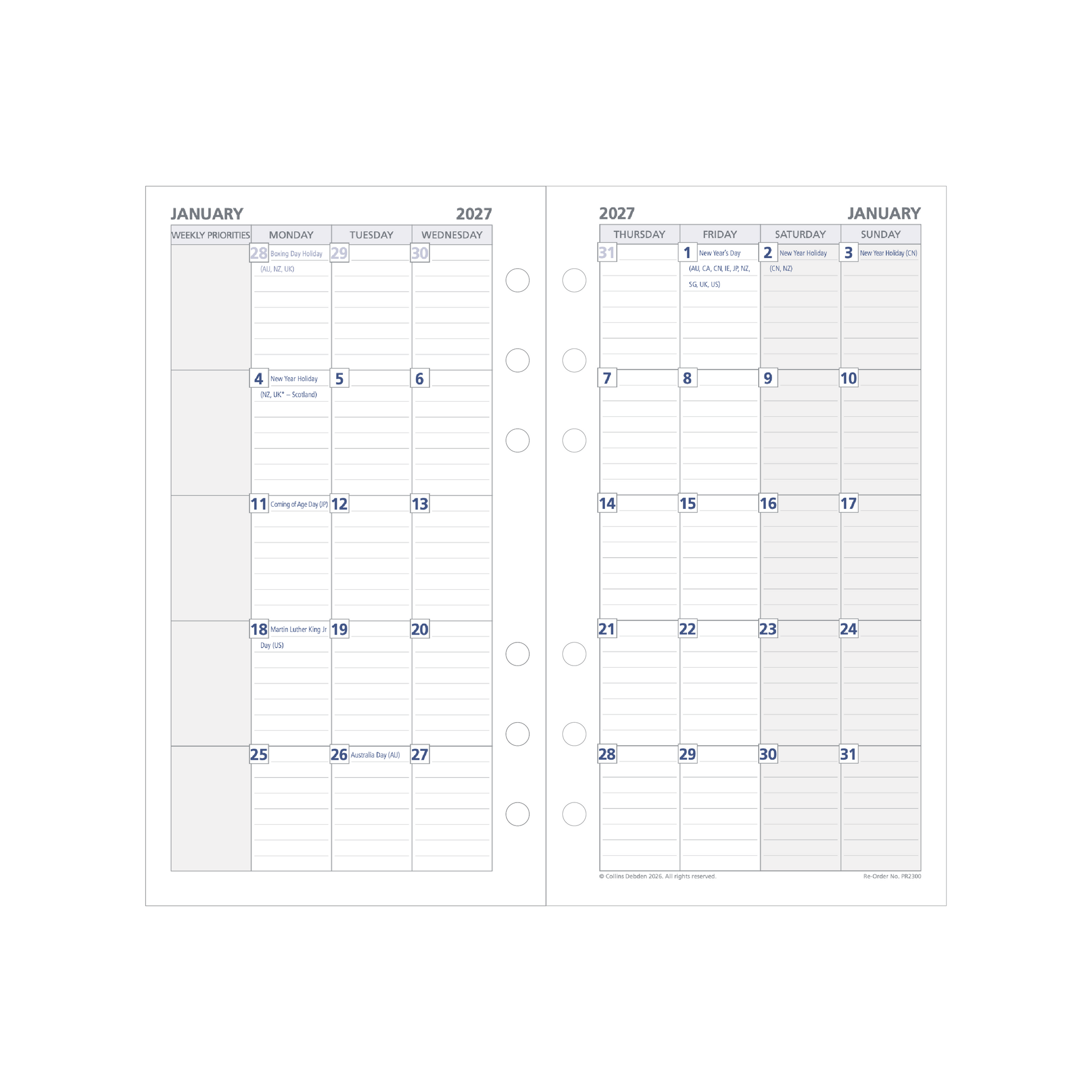 Debden Dayplanner 2027 Personal month to view refill page layout