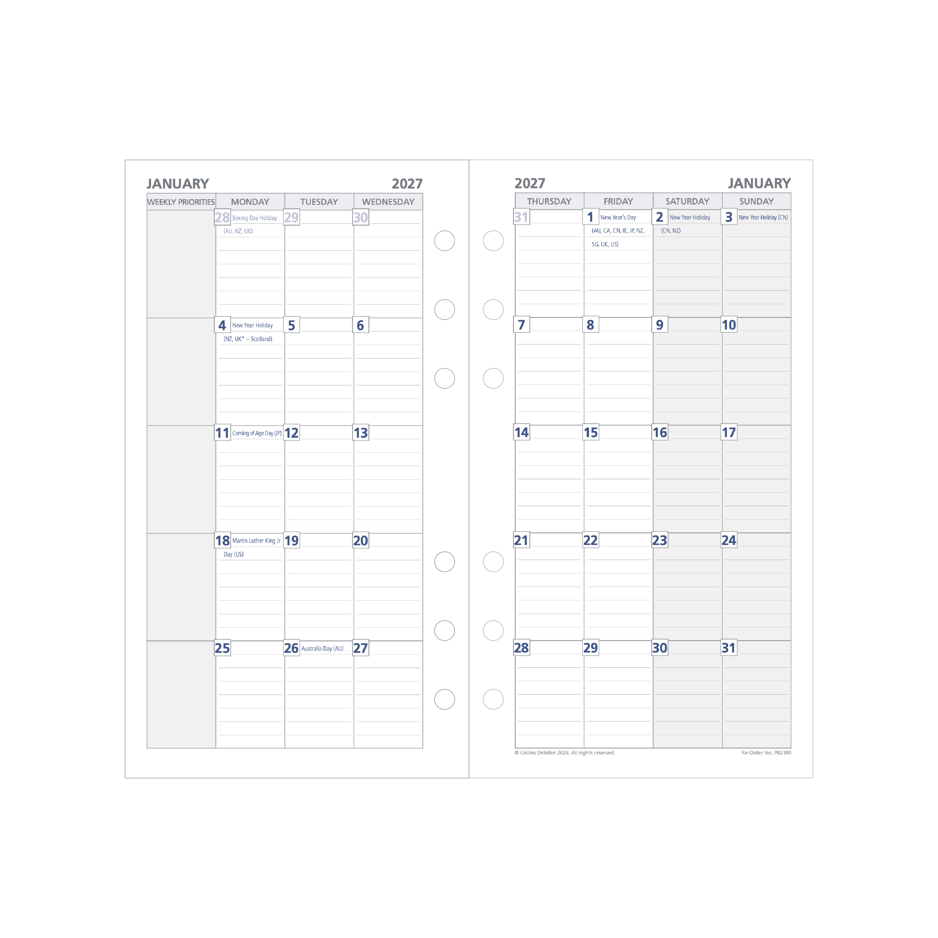Debden Dayplanner 2027 Personal month to view refill page layout