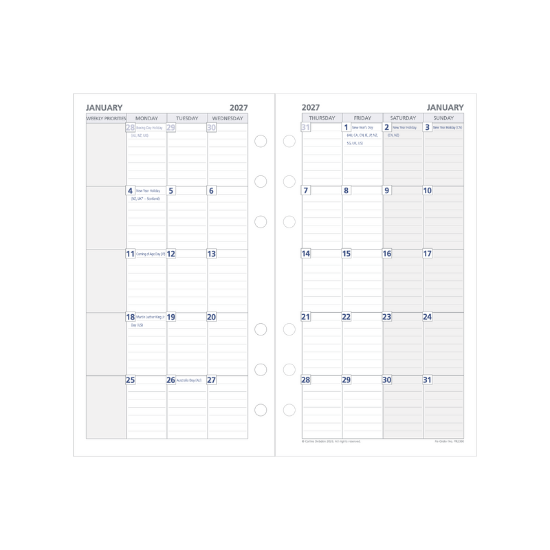 Debden Dayplanner 2027 Personal month to view refill page layout