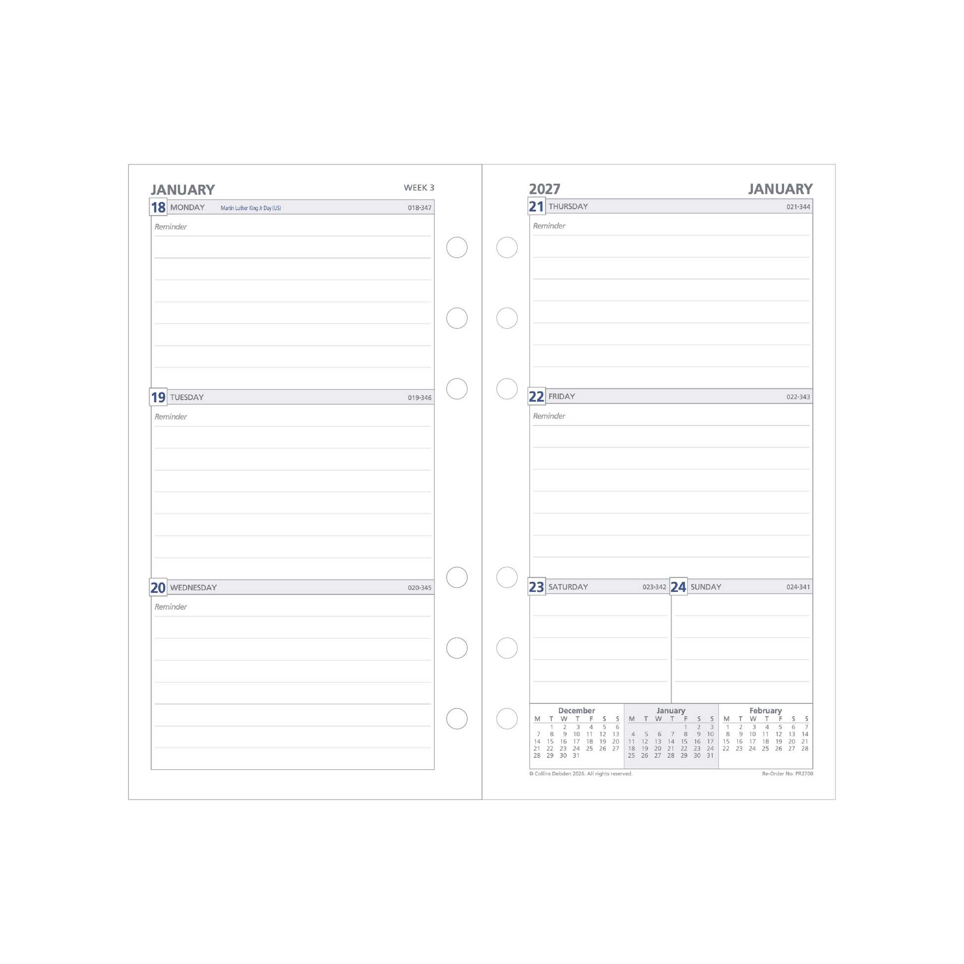 Debden Dayplanner 2027 Personal week to view ruled refill page layout