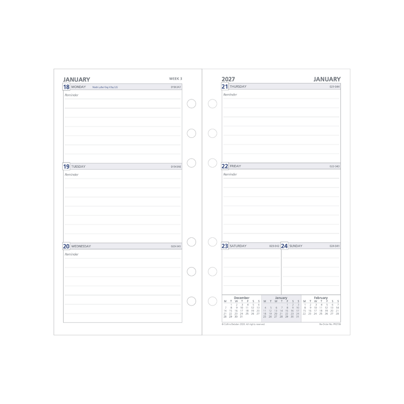 Debden Dayplanner 2027 Personal week to view ruled refill page layout