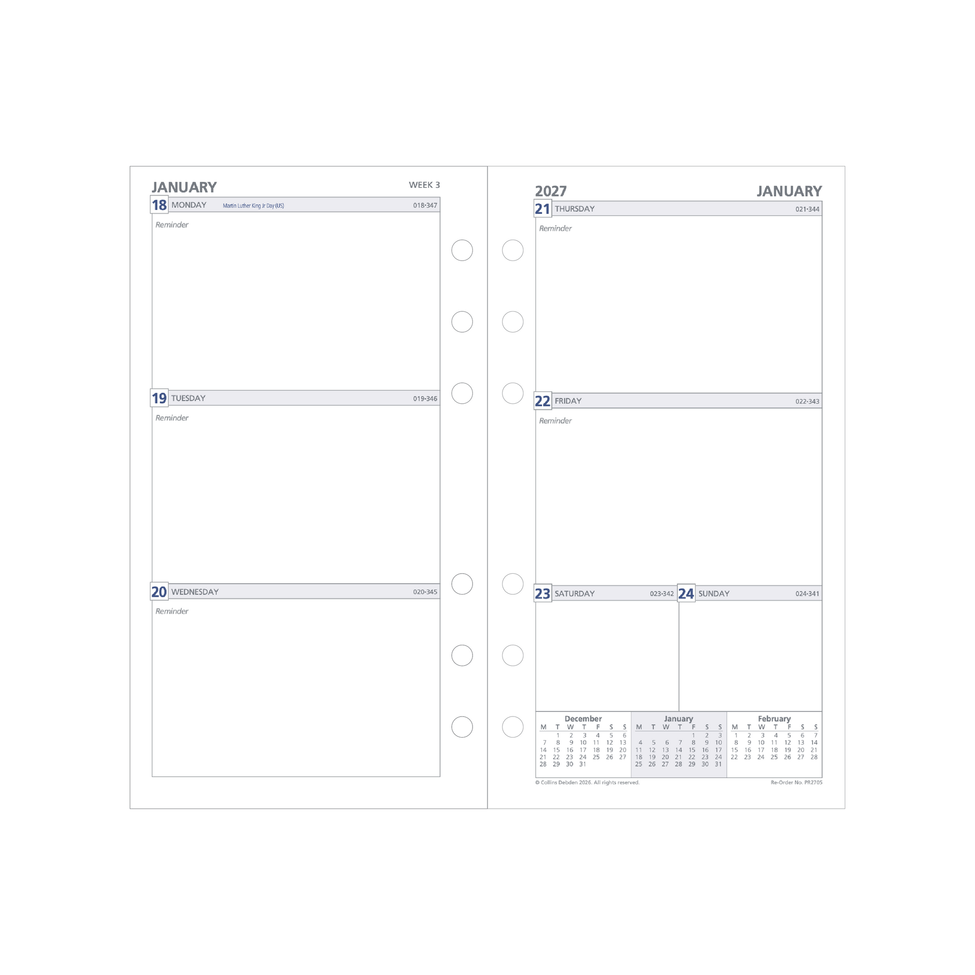 Debden Dayplanner 2027 Personal week to view unruled refill page layout