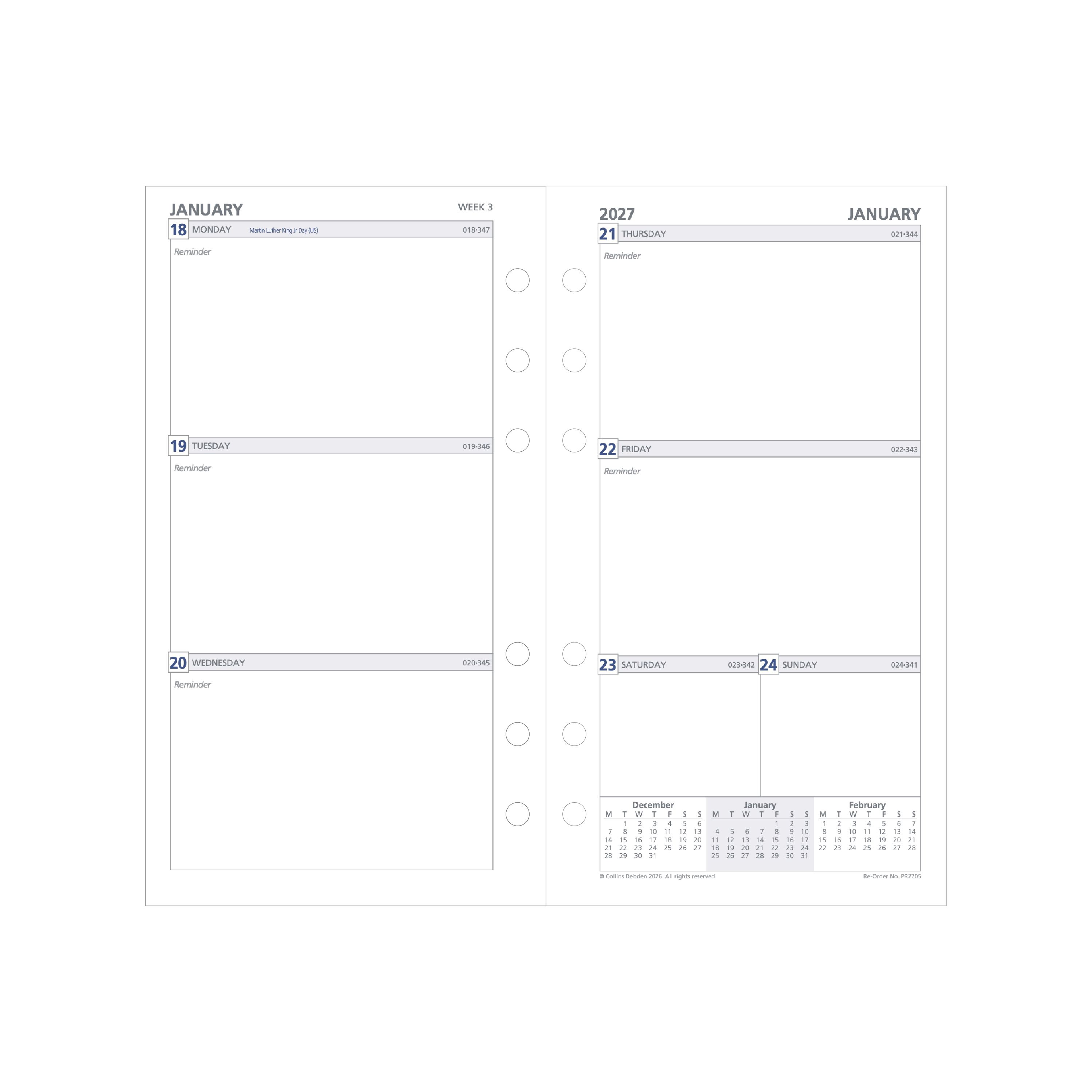 Debden Dayplanner 2027 Personal week to view unruled refill page layout