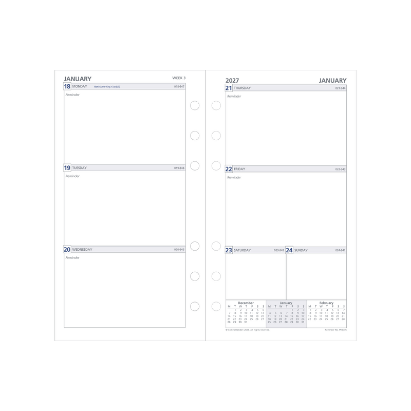 Debden Dayplanner 2027 Personal week to view unruled refill page layout