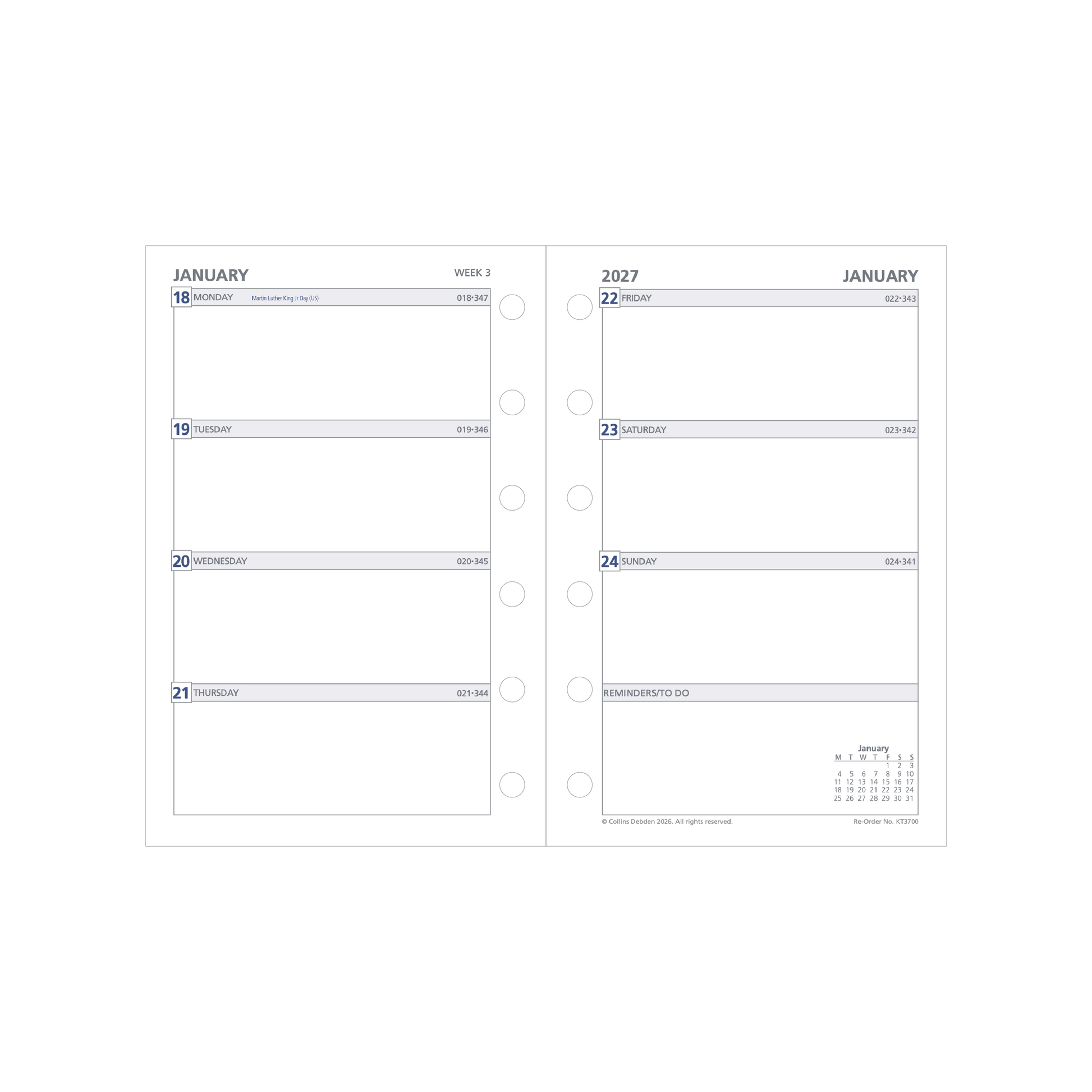 Debden Dayplanner 2027 Pocket week to view refill page layout