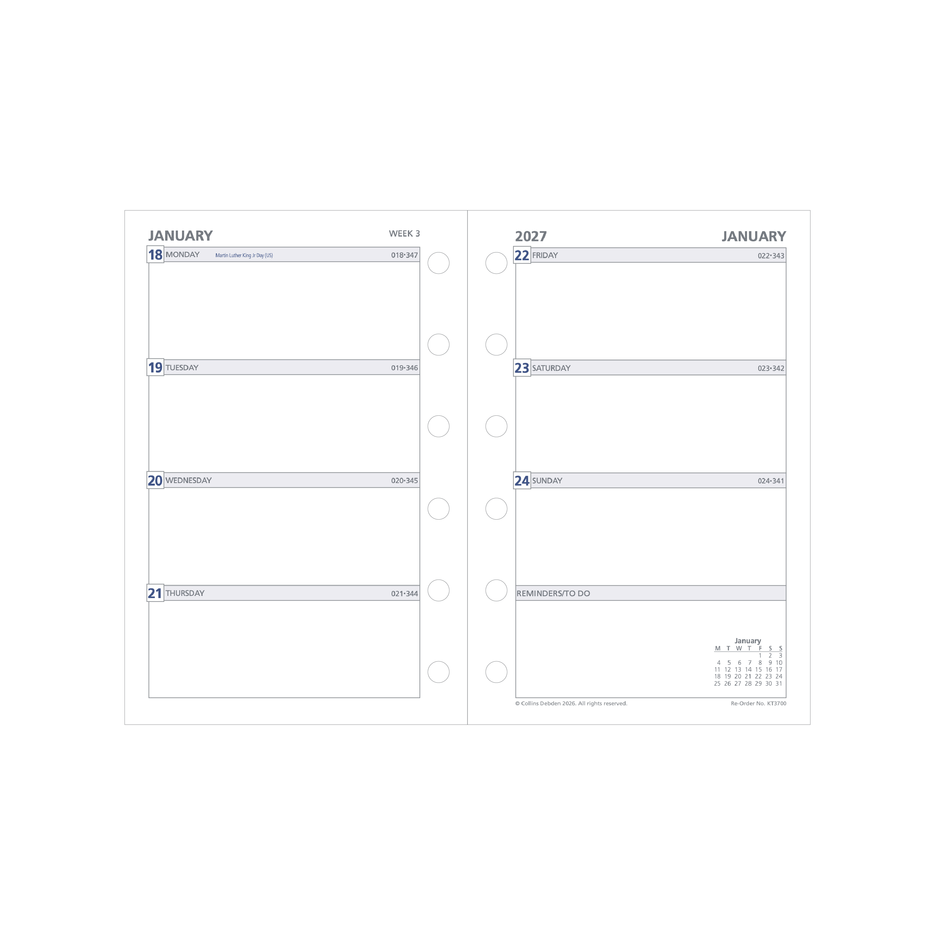 Debden Dayplanner 2027 Pocket week to view refill page layout
