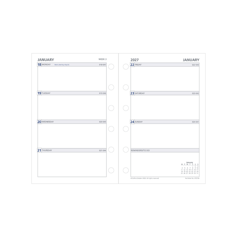Debden Dayplanner 2027 Pocket week to view refill page layout