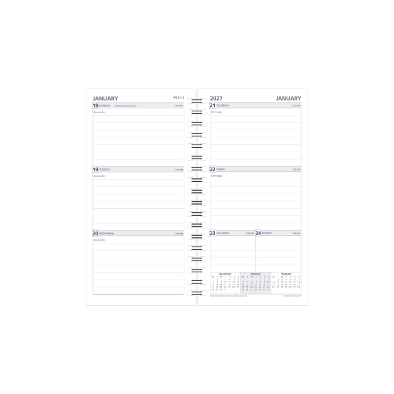 Debden Dayplanner 2027 Slimline Wire-O week to view refill page layout