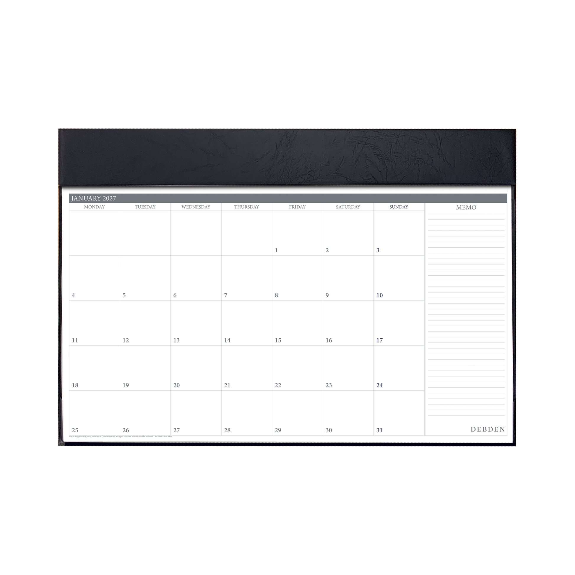 Debden 2027 executive desk top planner 420x594mm month to view black angled view
