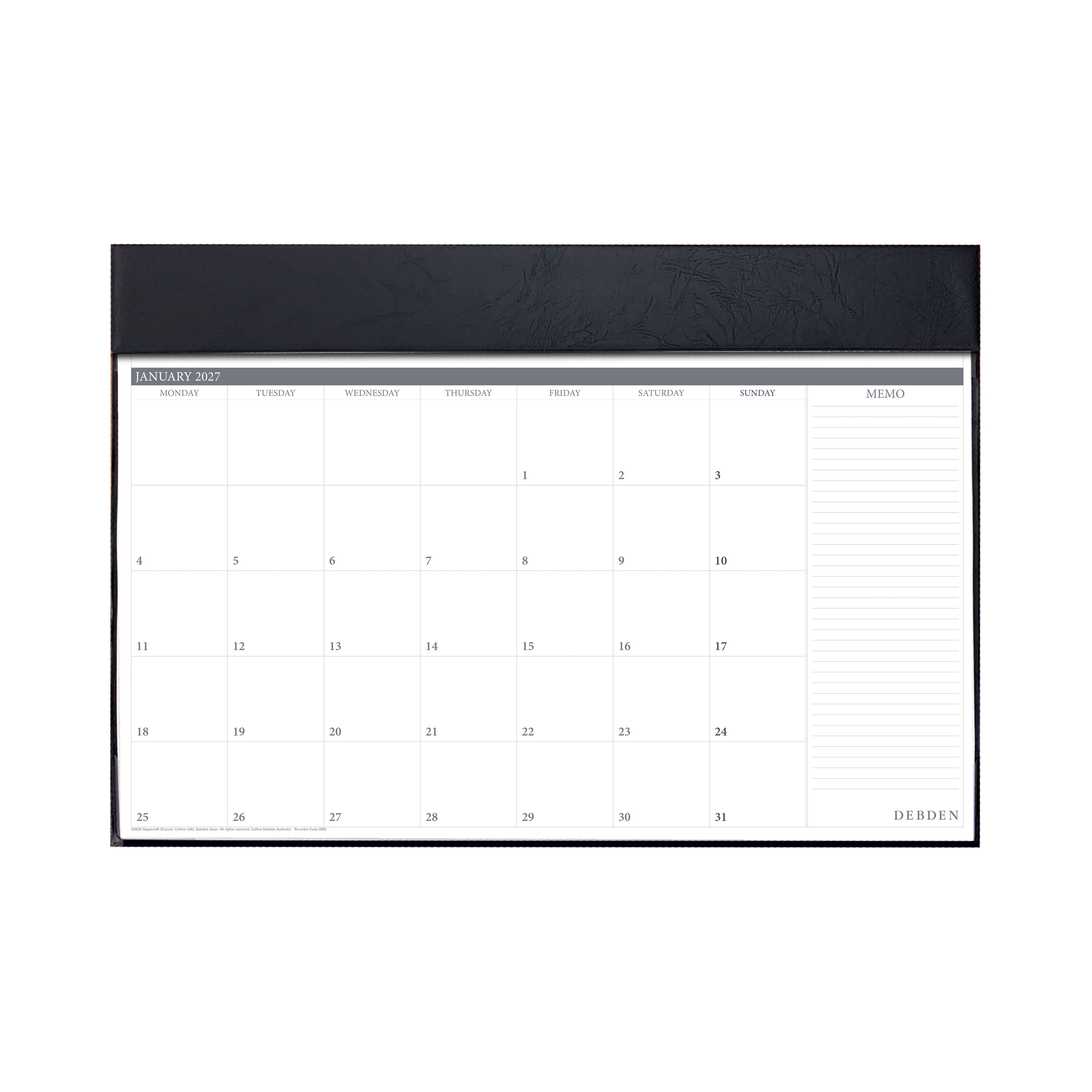 Debden 2027 executive desk top planner 420x594mm month to view black angled view