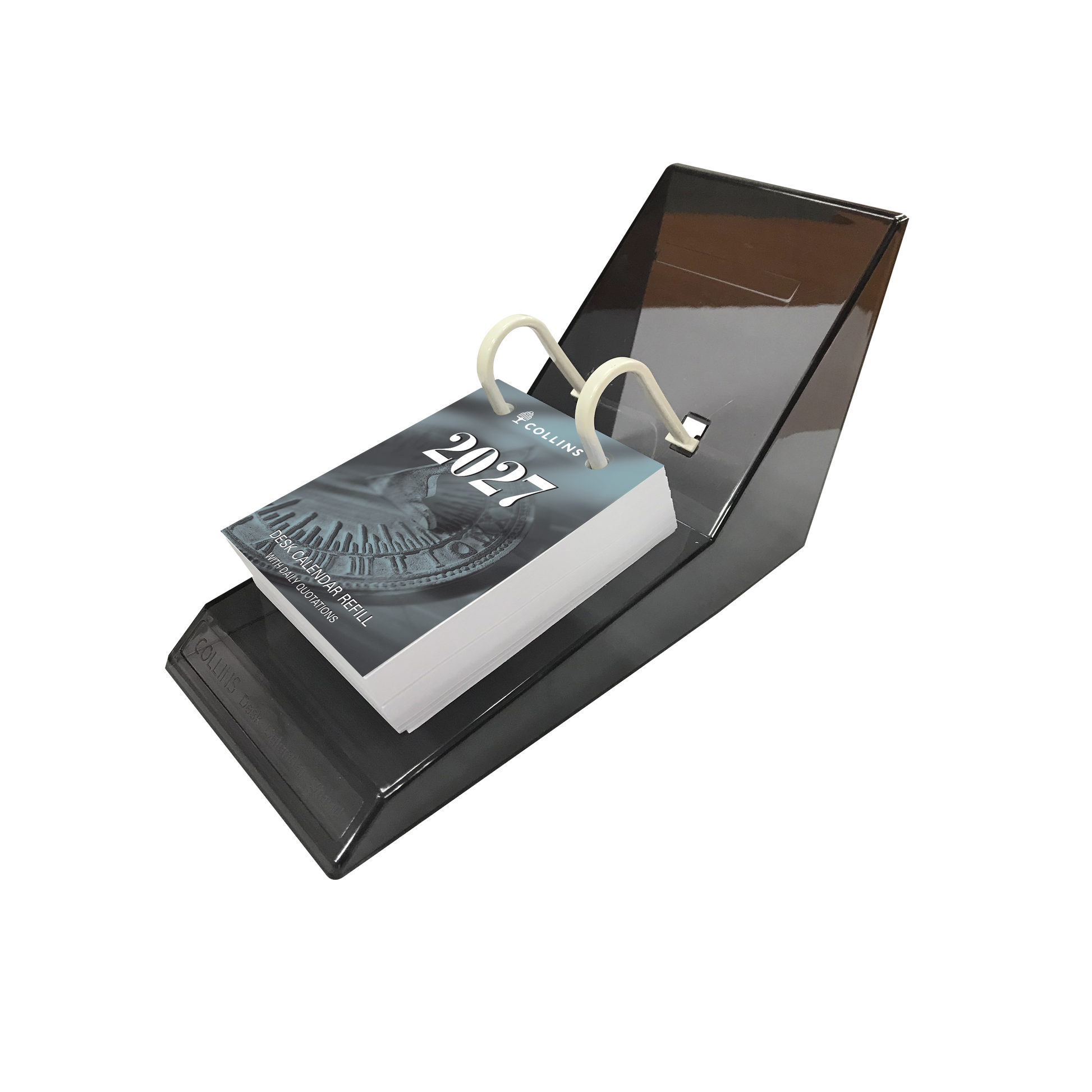 Collins 2027 Desk Calendar with Acrylic Stand Day to Page angled view