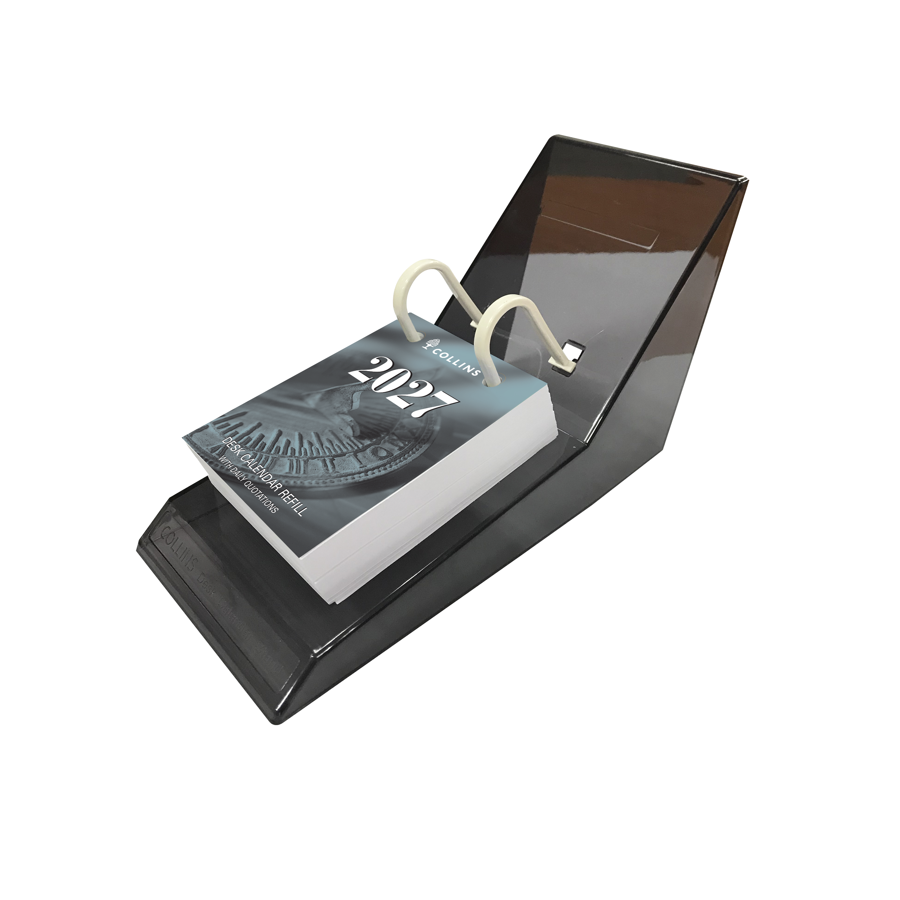 Collins 2027 Desk Calendar with Acrylic Stand Day to Page angled view