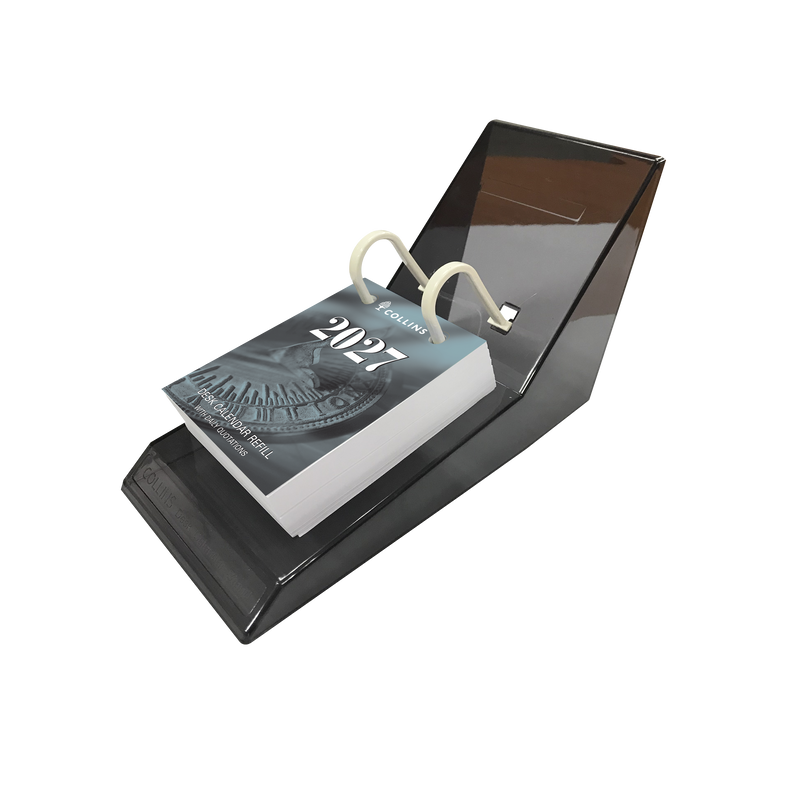 Collins 2027 Desk Calendar with Acrylic Stand Day to Page angled view