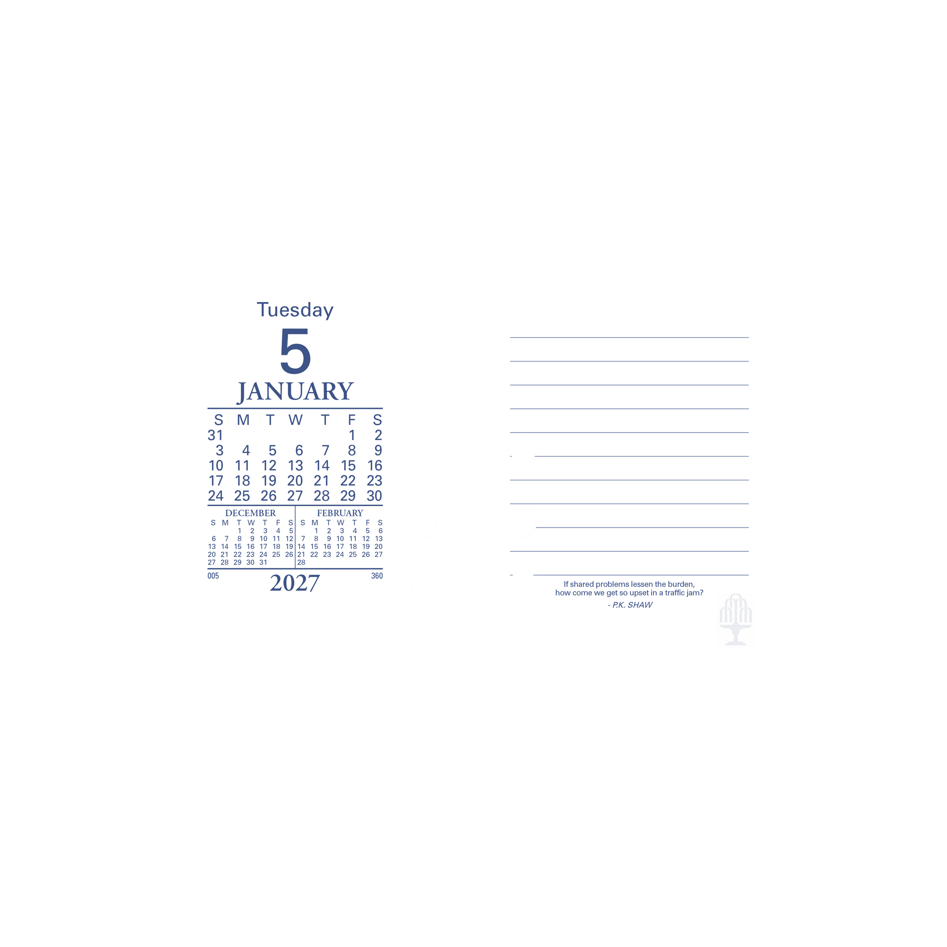 Collins 2027 Desk Calendar Refill Side Punch Day to Page alternate view