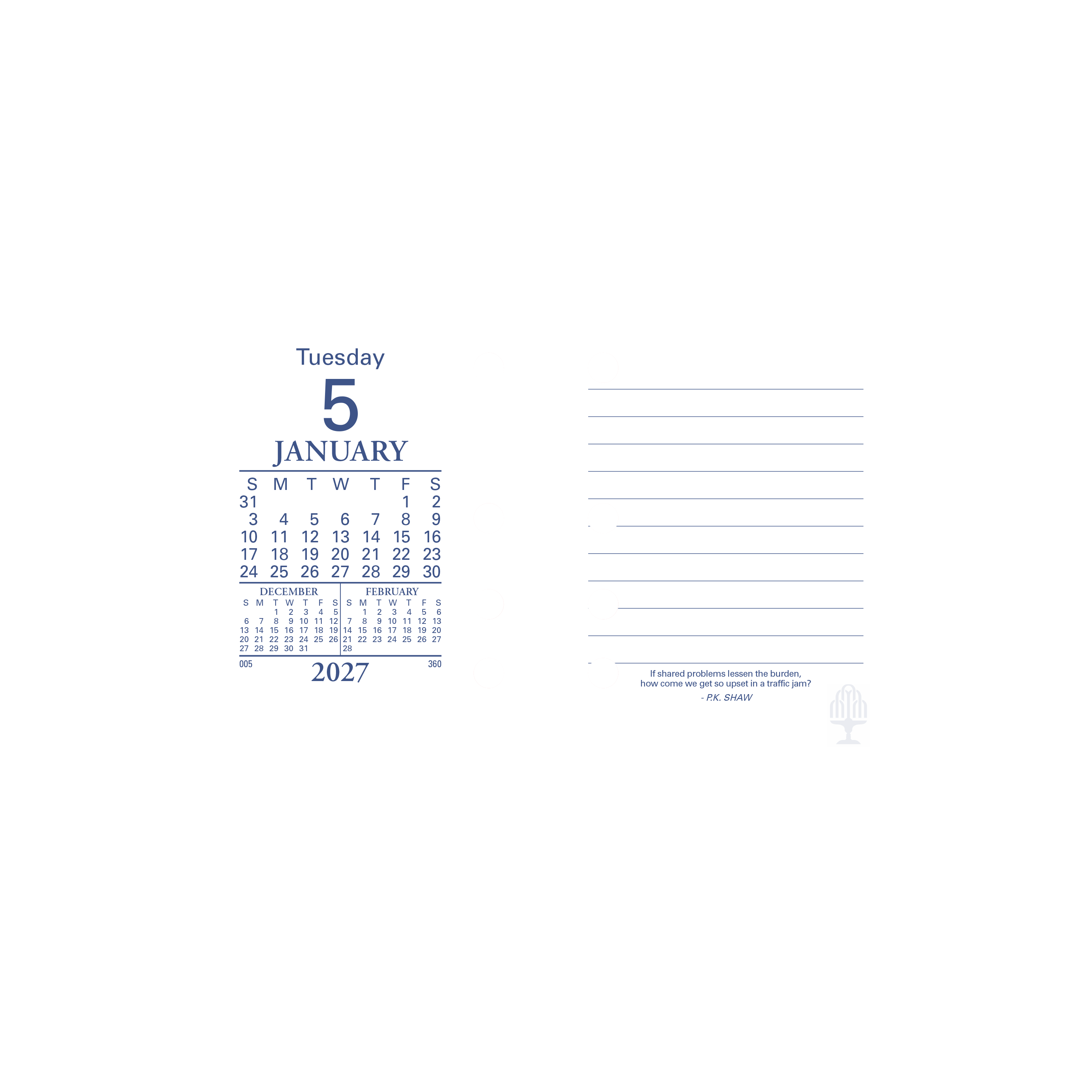 Collins 2027 Desk Calendar Refill Side Punch Day to Page alternate view