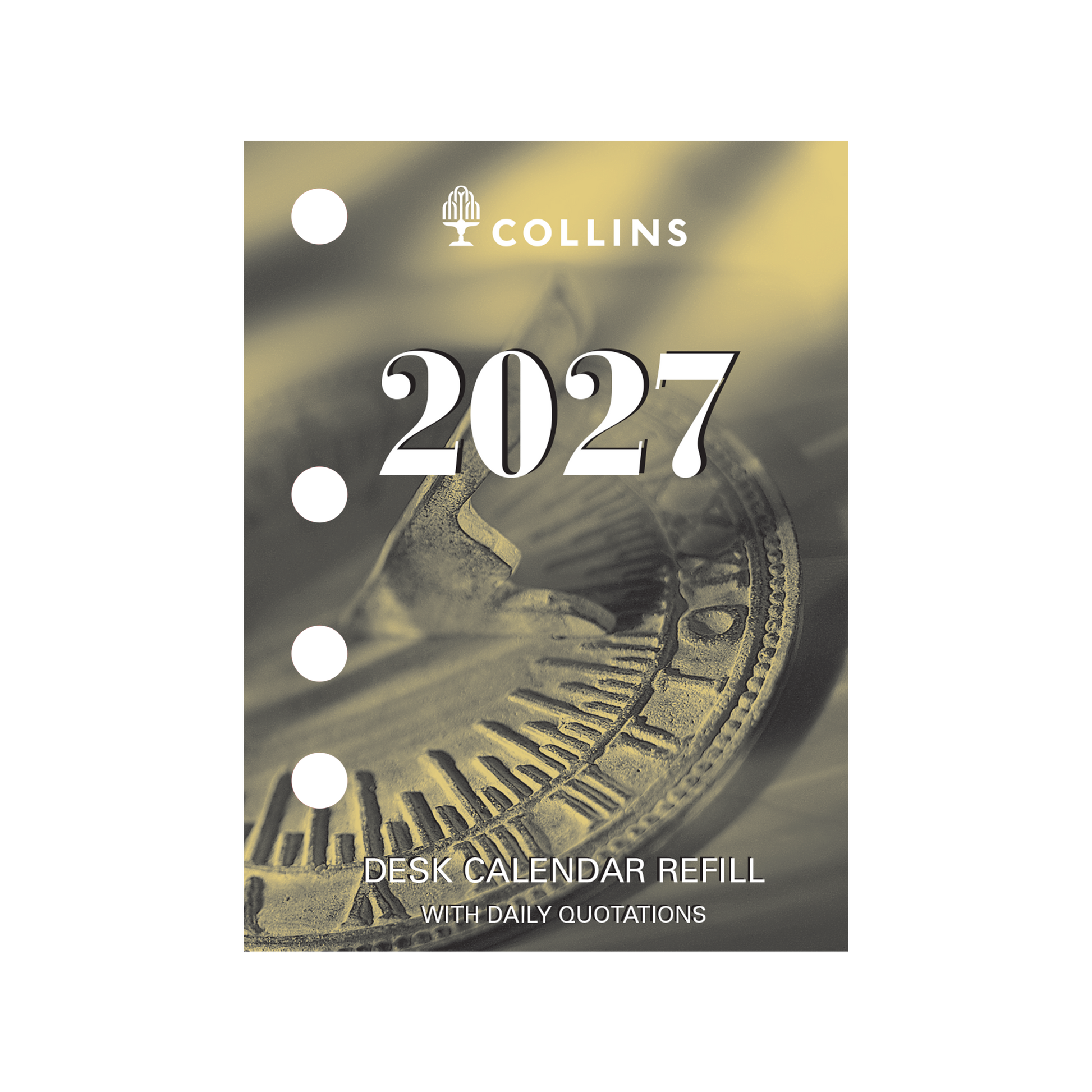 Collins 2027 Desk Calendar Refill Side Punch Day to Page angled view