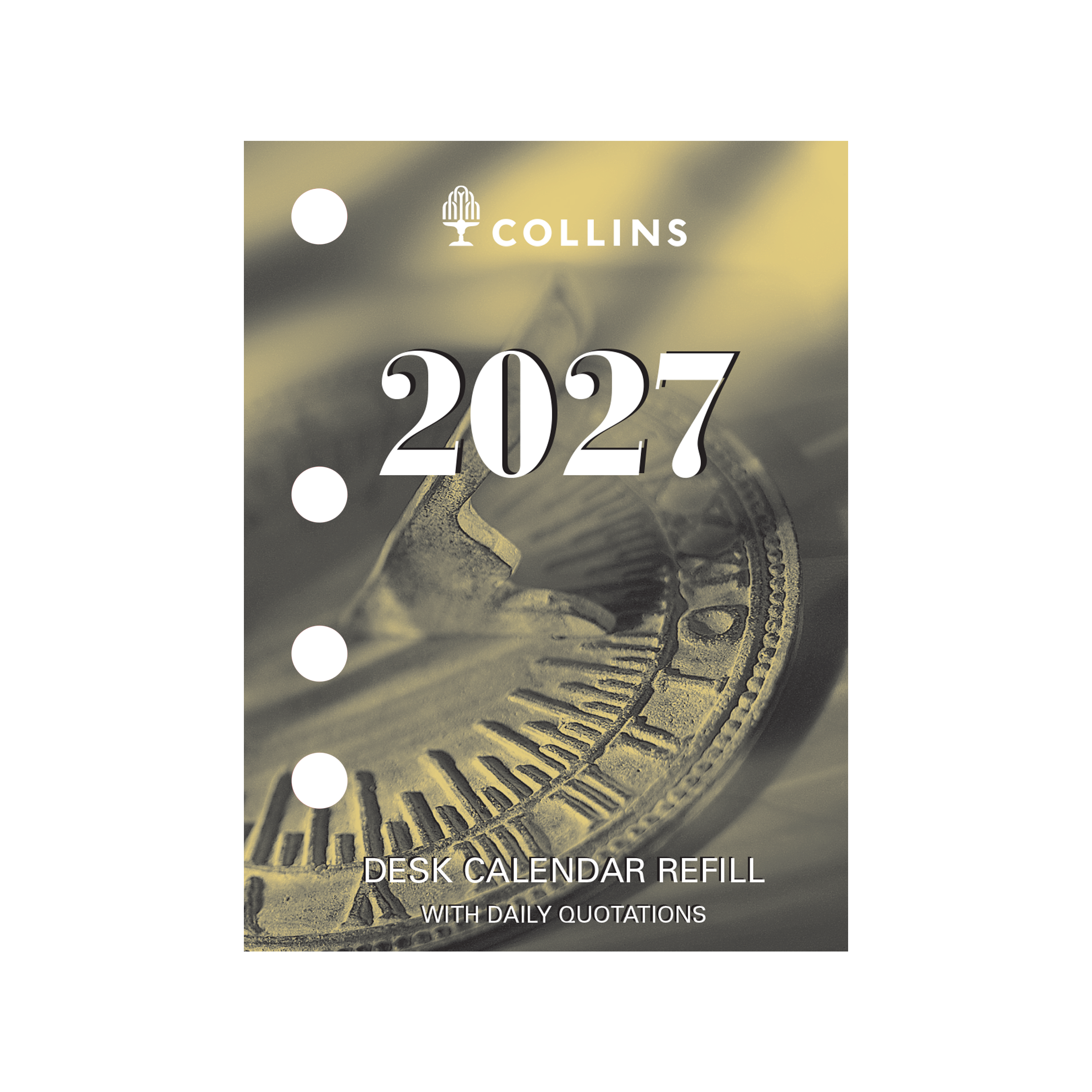 Collins 2027 Desk Calendar Refill Side Punch Day to Page angled view