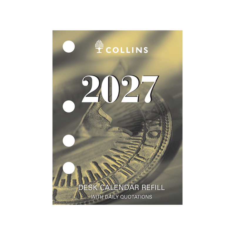 Collins 2027 Desk Calendar Refill Side Punch Day to Page angled view