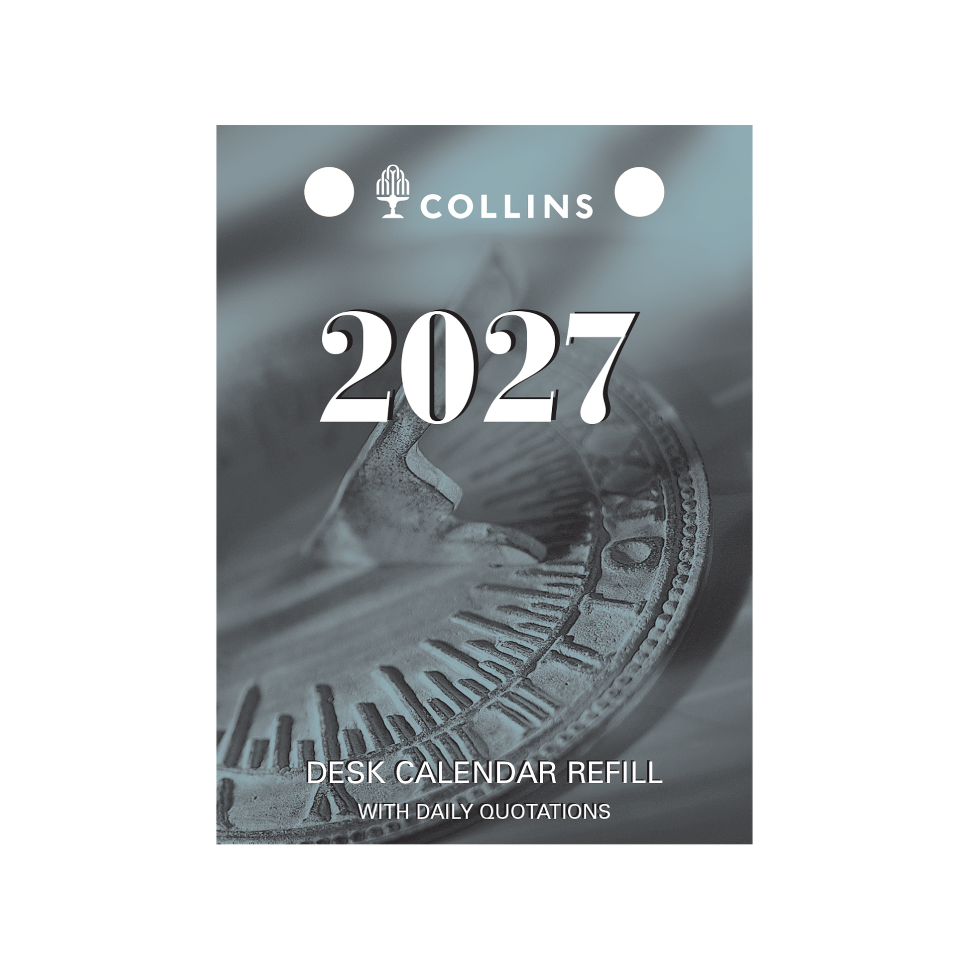 Collins 2027 Desk Calendar Refill Top Punch Day to Page angled view