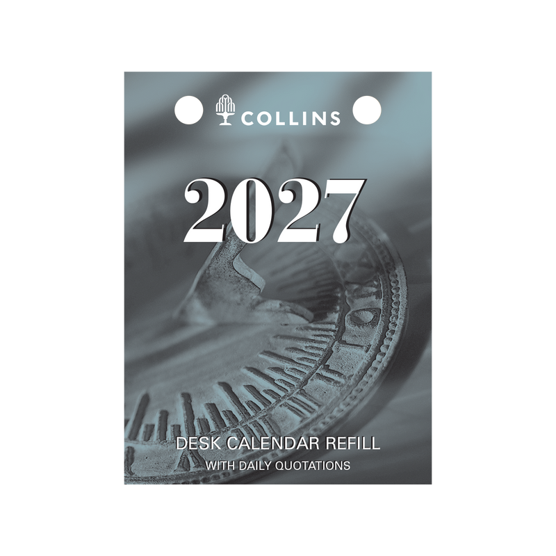 Collins 2027 Desk Calendar Refill Top Punch Day to Page angled view