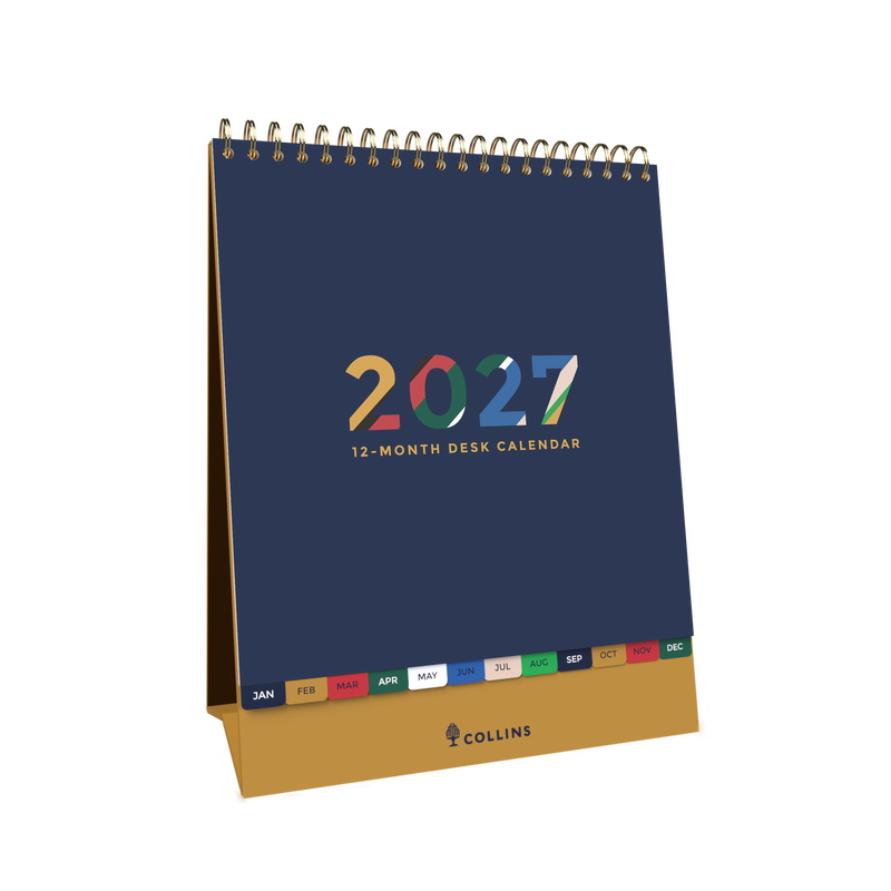 Collins Edge Mira 2027 Desktop Calendar Month to View angled view