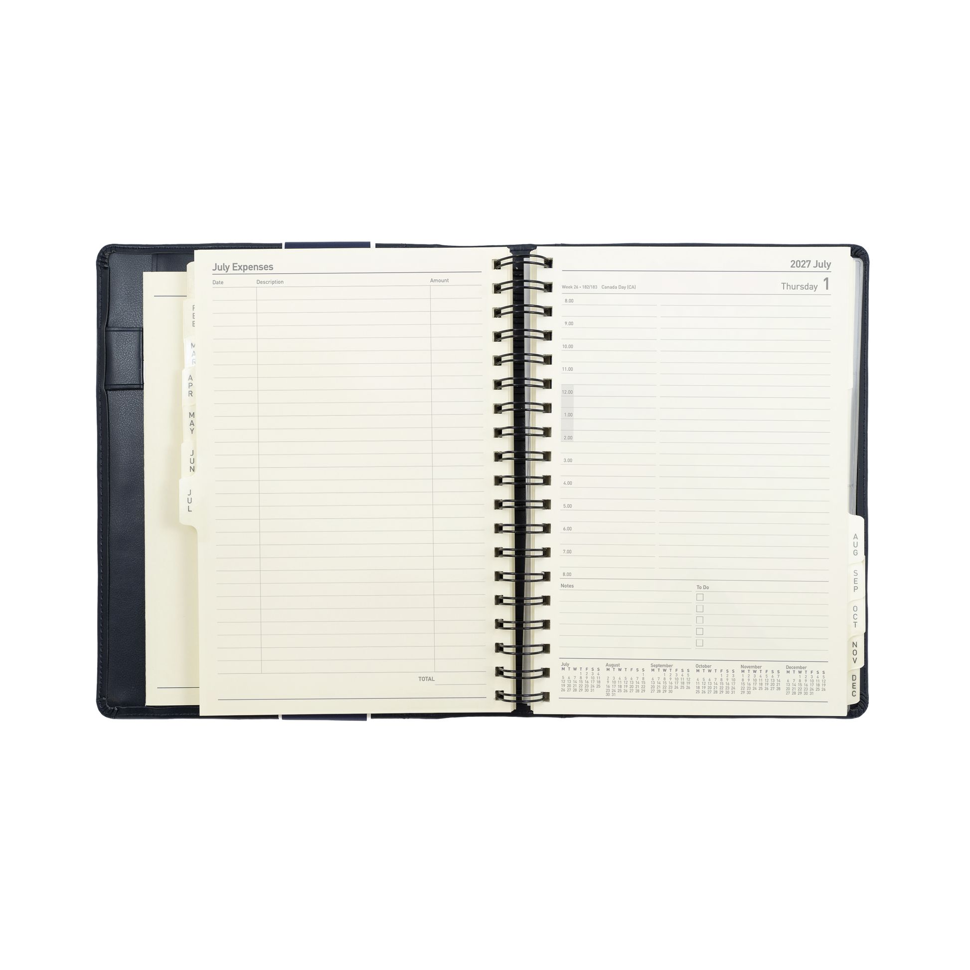 Collins Elite 2027 Quarto day to page appointment diary black angled view