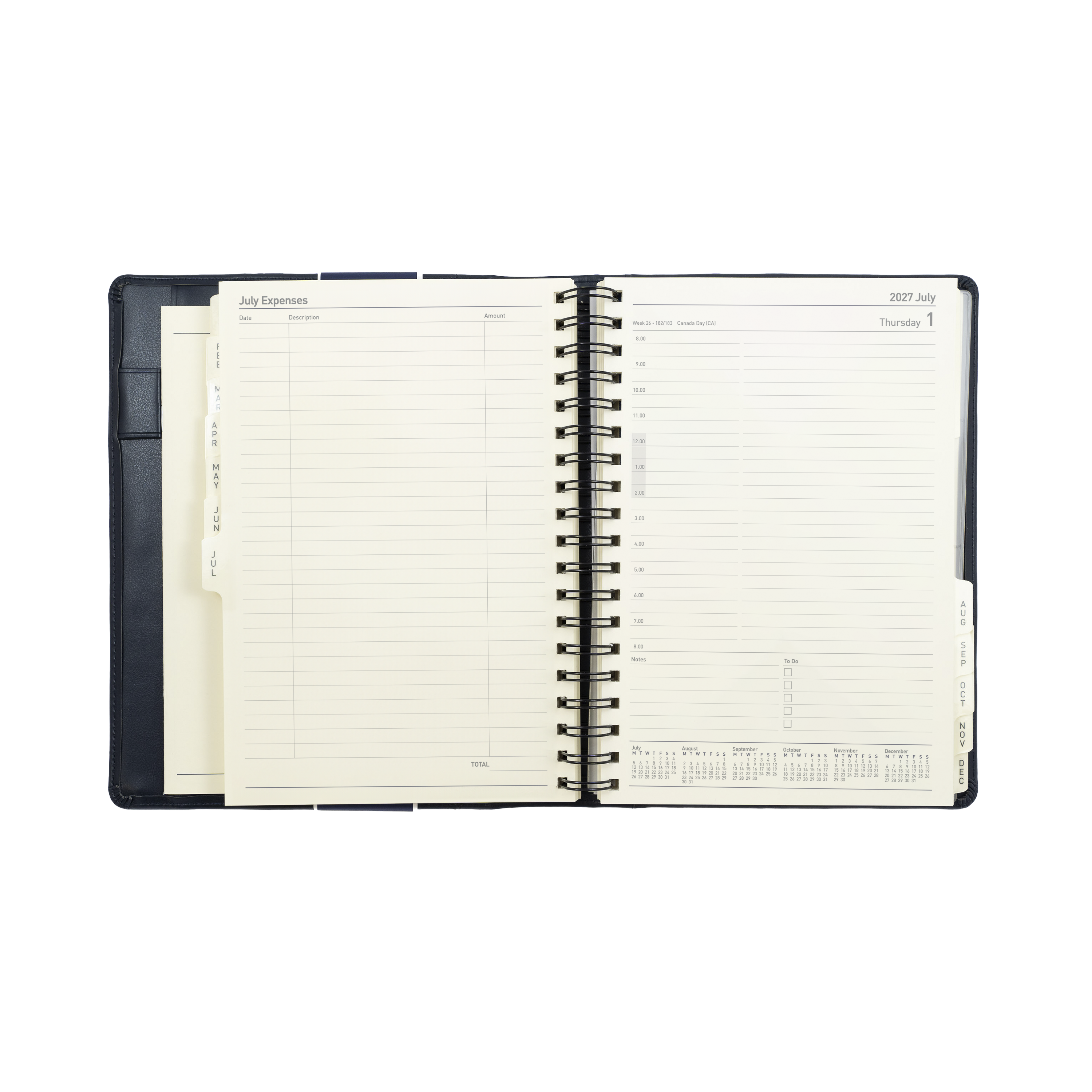 Collins Elite 2027 Quarto day to page appointment diary black angled view