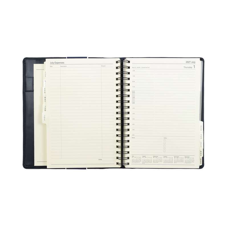 Collins Elite 2027 Quarto day to page appointment diary black angled view