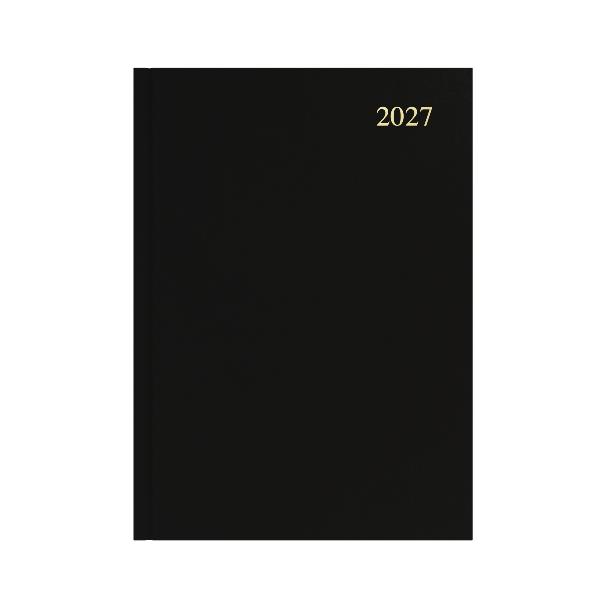 Collins Essential 2027 A4 day to a page diary black cover angled view