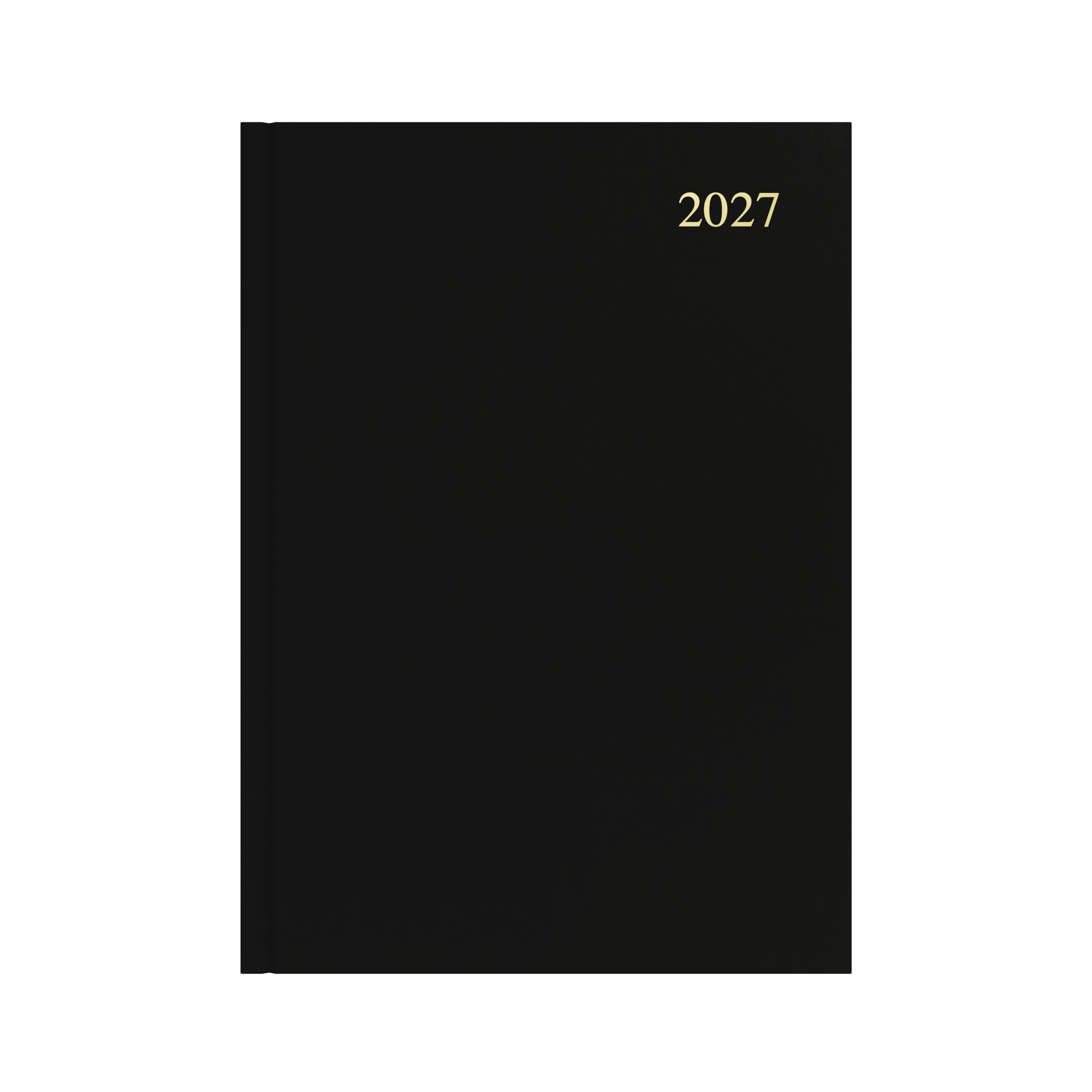 Collins Essential 2027 A4 day to a page diary black cover angled view