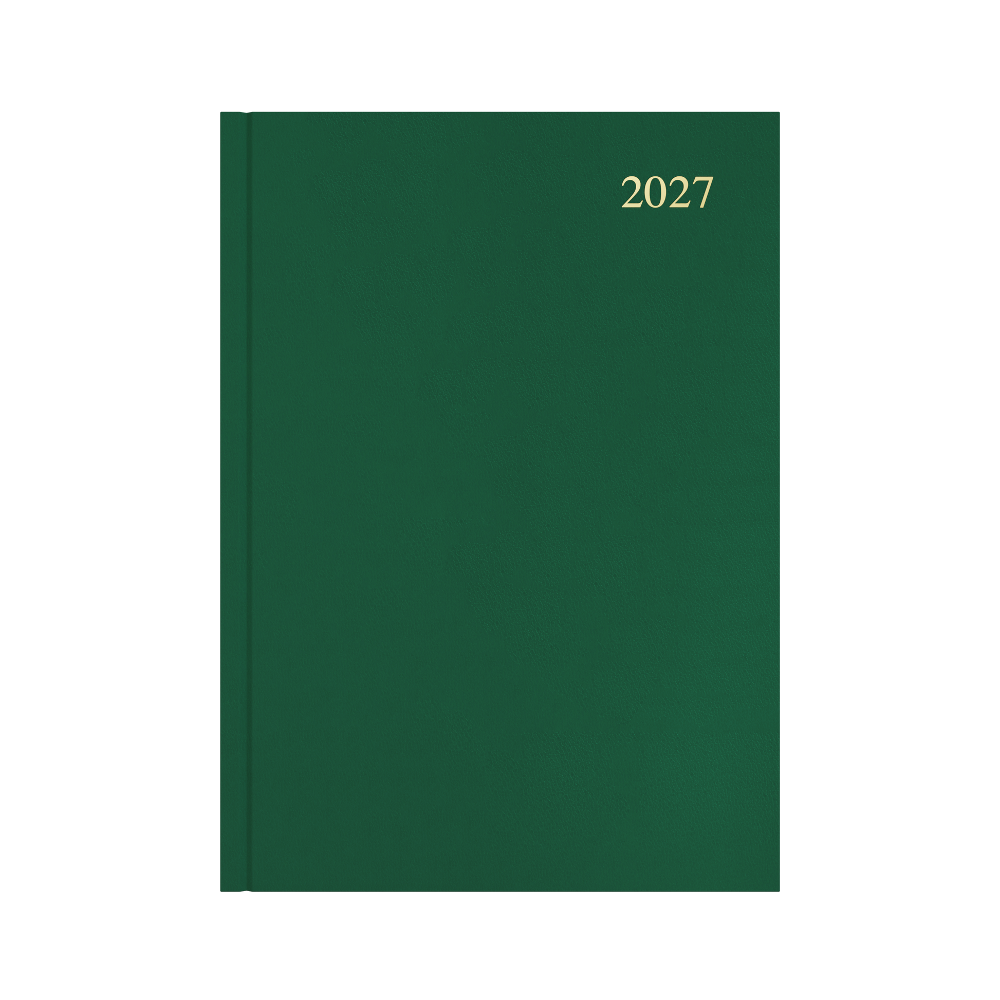 Collins Essential 2027 A4 day to a page diary green cover angled view