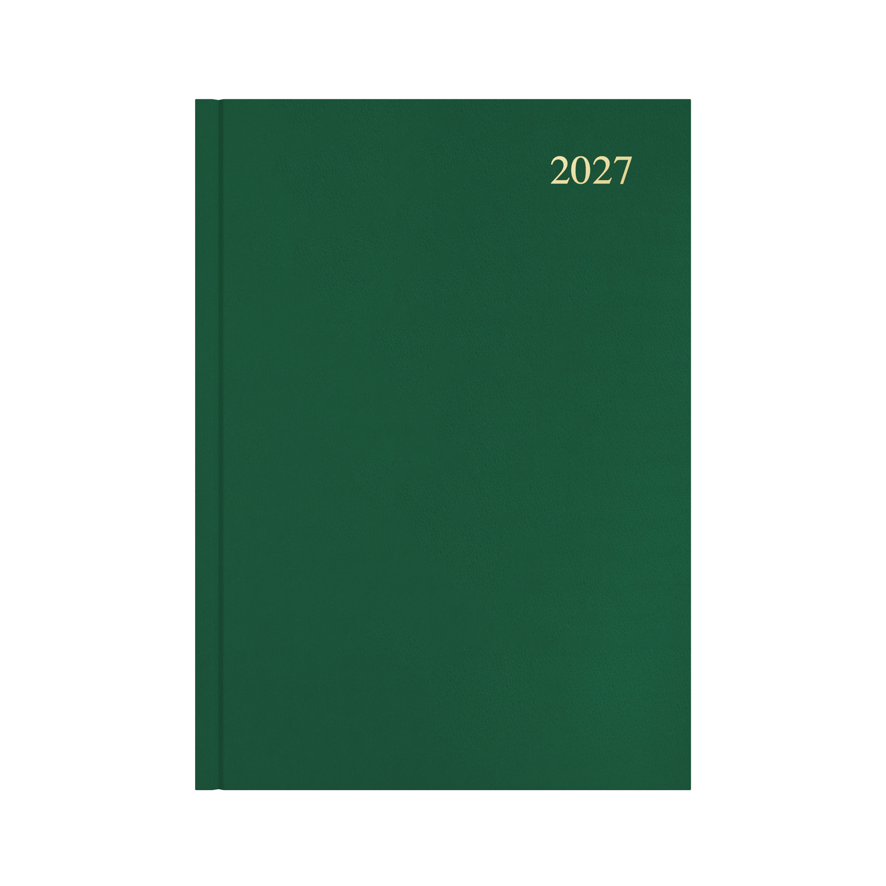 Collins Essential 2027 A4 day to a page diary green cover angled view