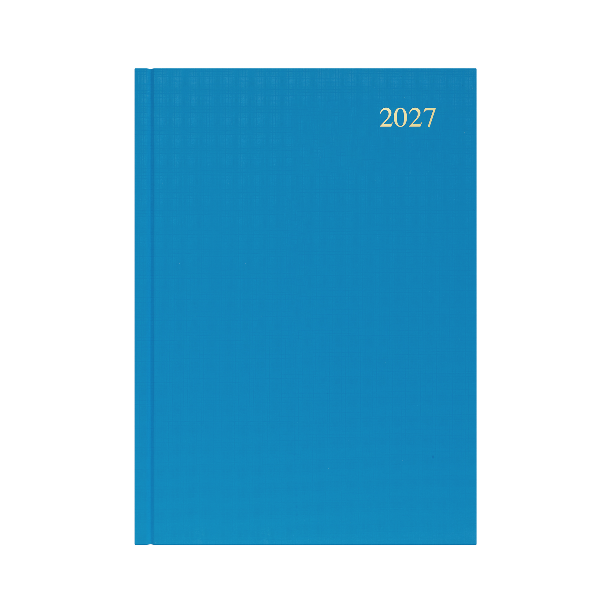 Collins Essential 2027 A4 day to a page diary light blue cover angled view