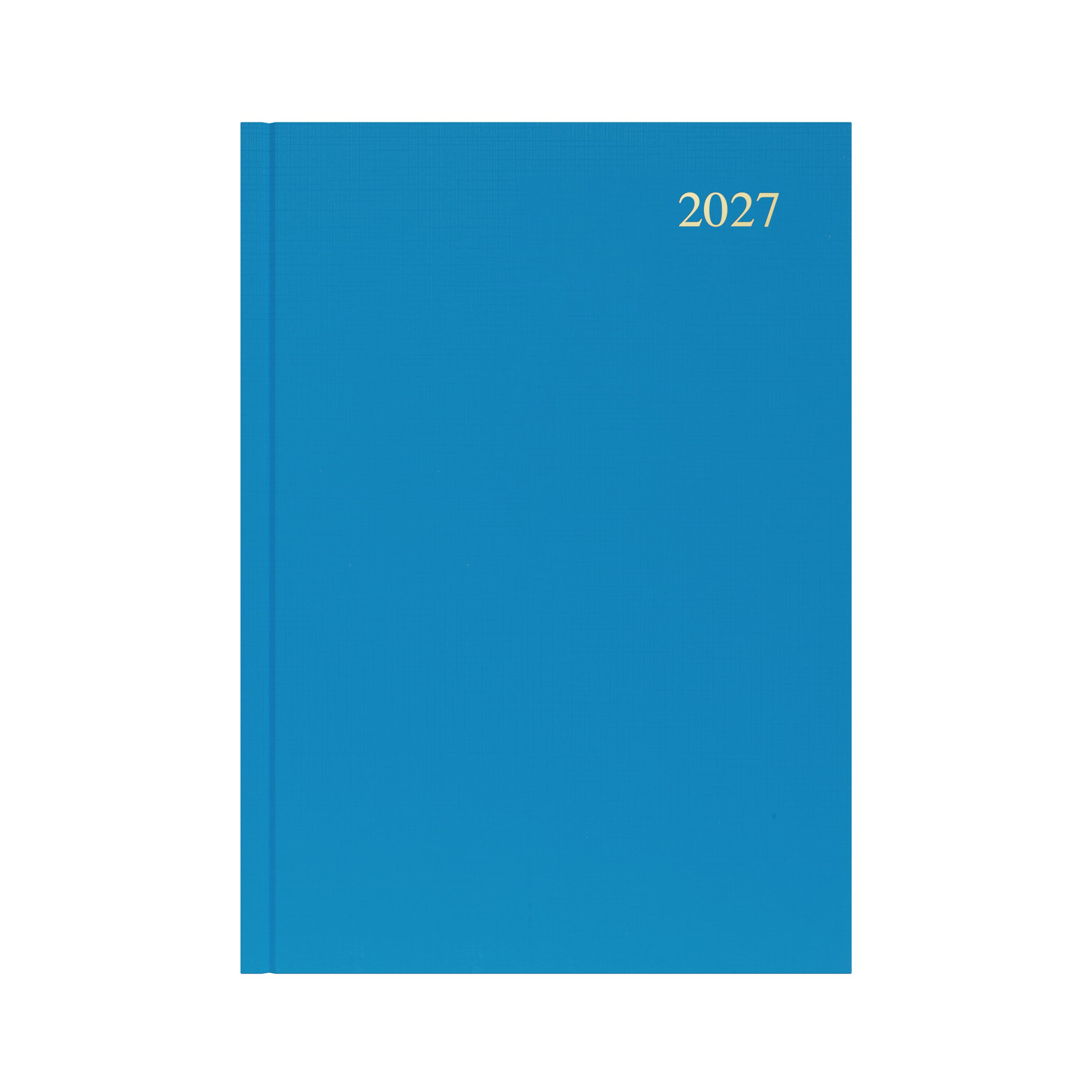 Collins Essential 2027 A4 day to a page diary light blue cover angled view