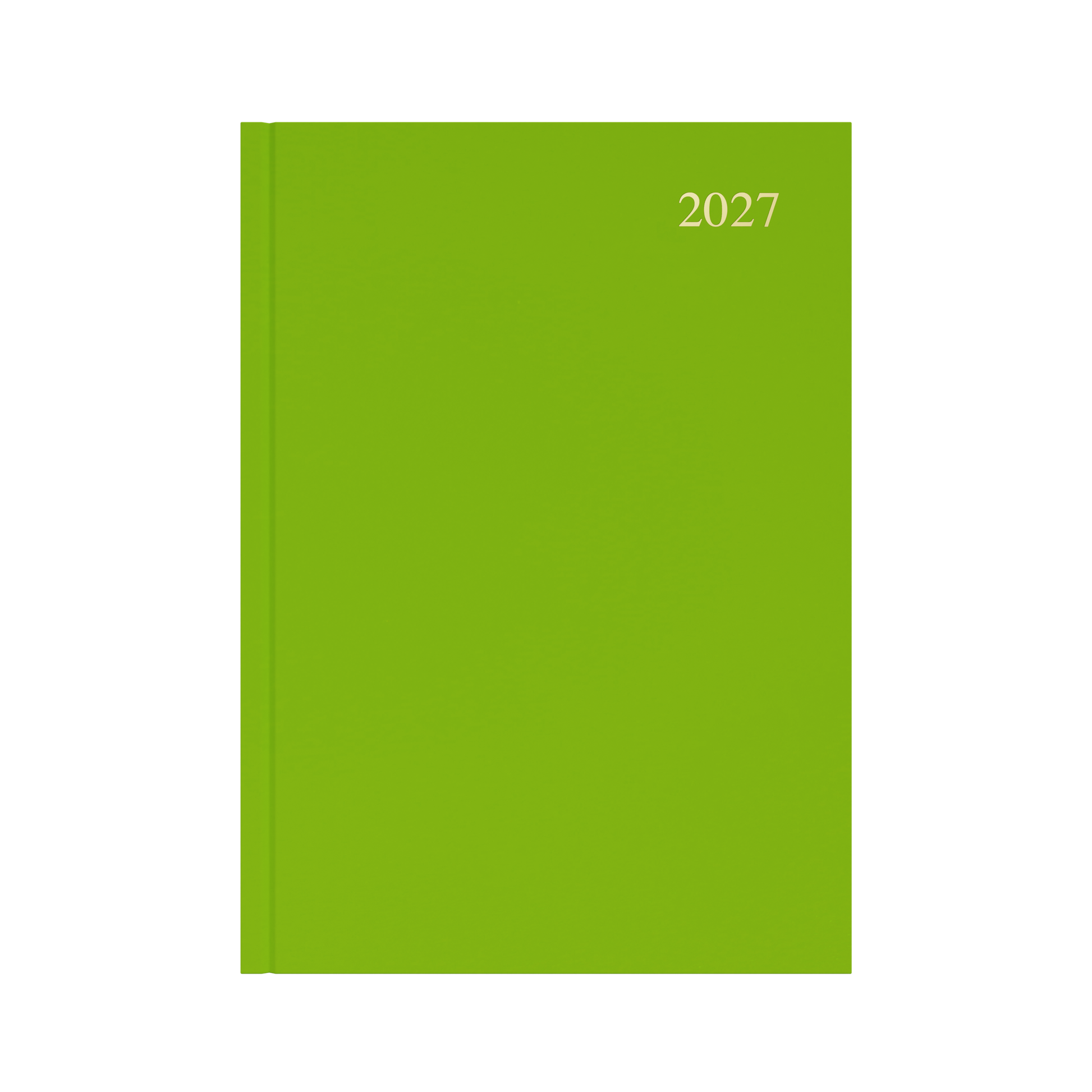 Collins Essential 2027 A4 day to a page diary lime cover angled view