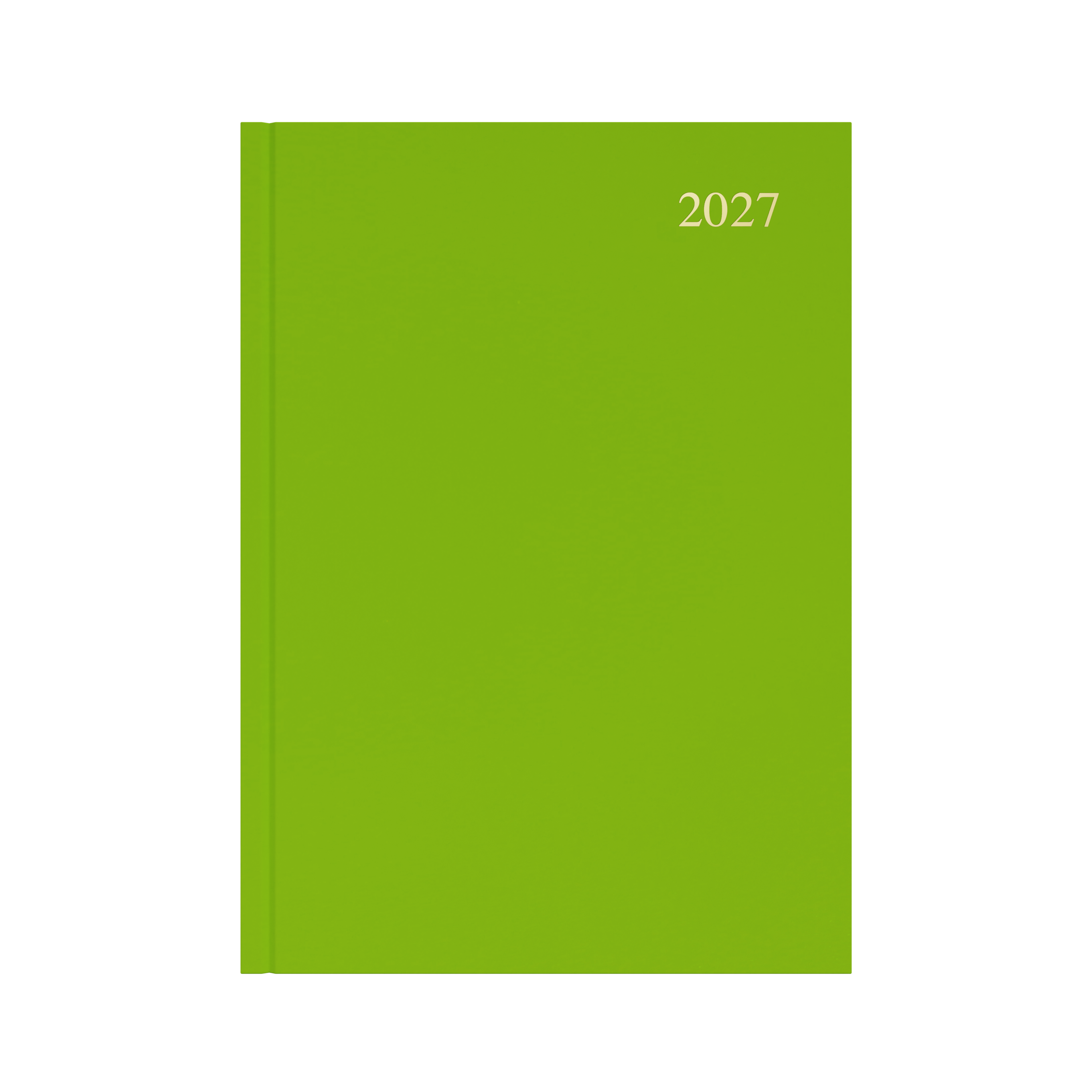 Collins Essential 2027 A4 day to a page diary lime cover angled view