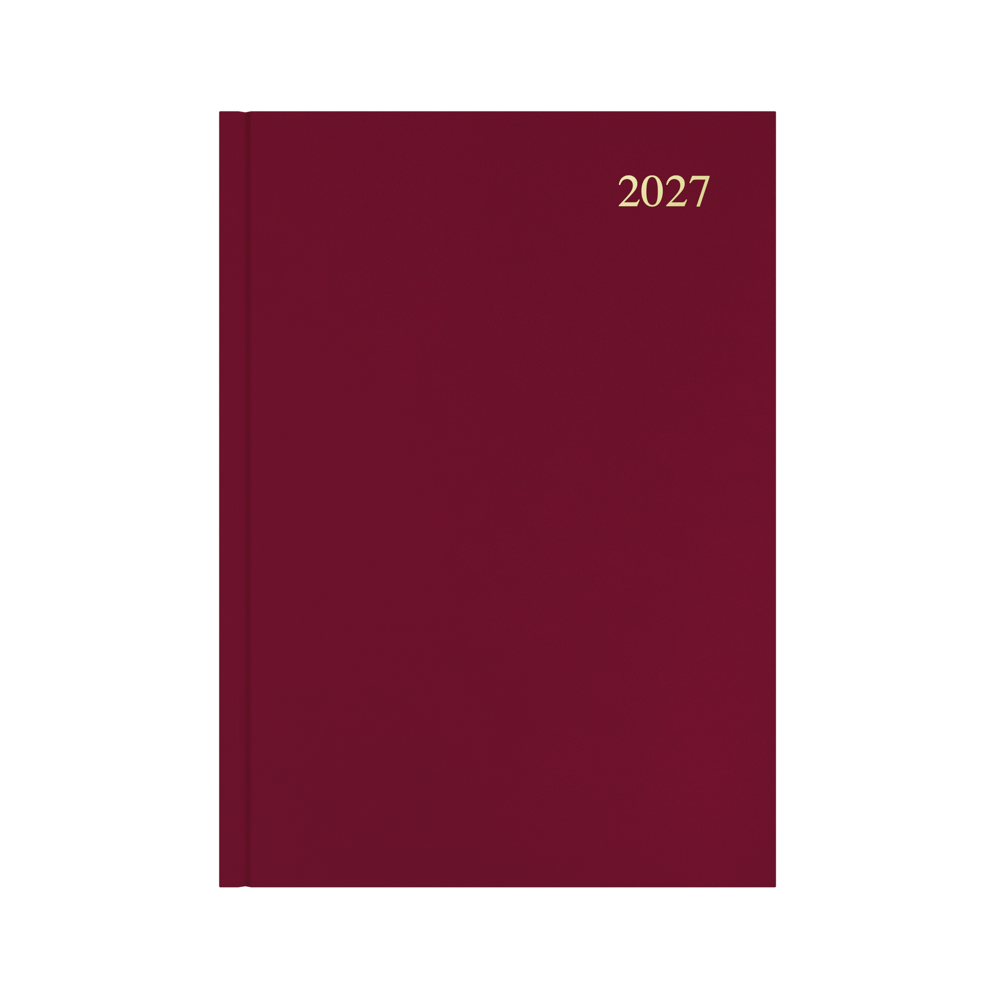 Collins Essential 2027 A4 day to a page diary maroon cover angled view