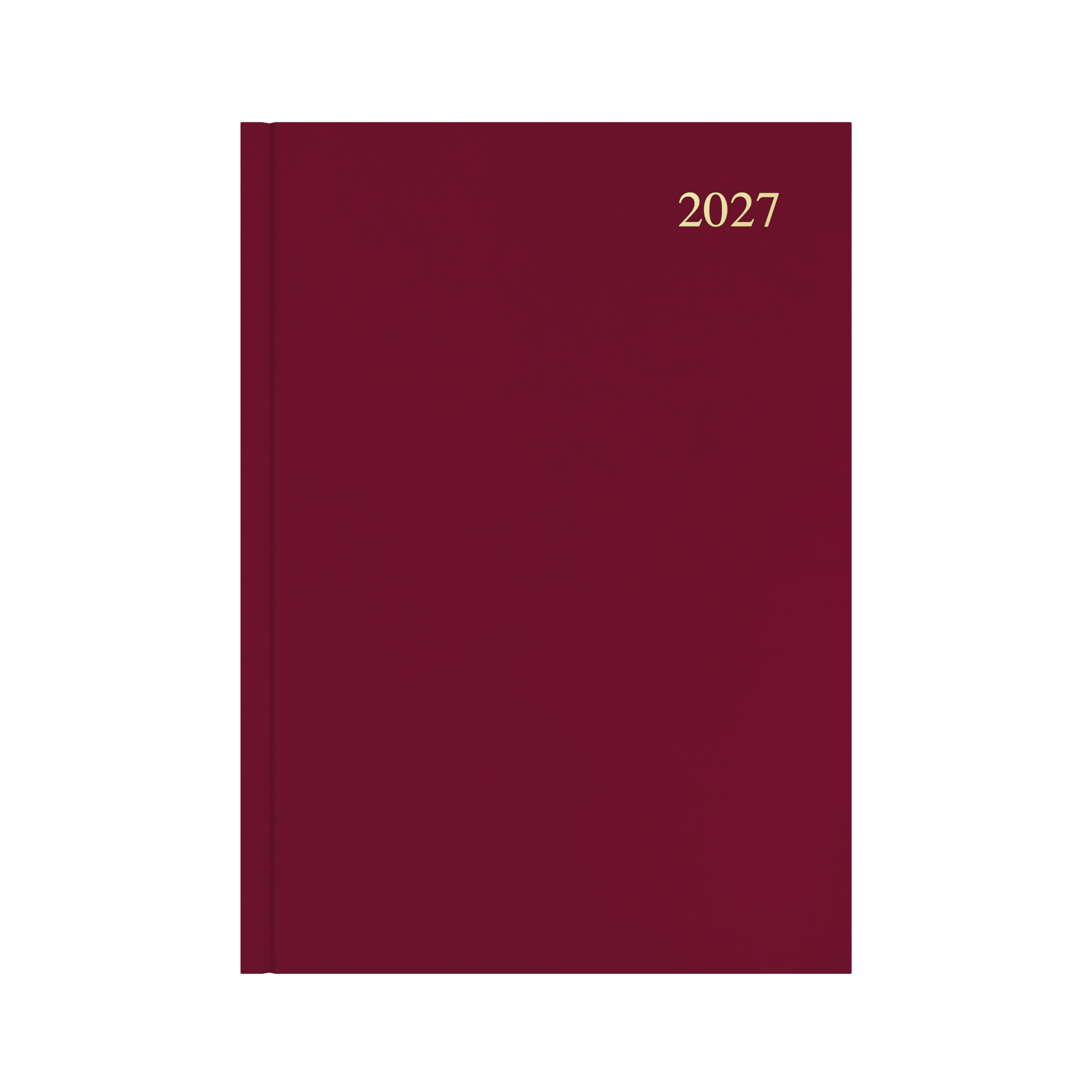 Collins Essential 2027 A4 day to a page diary maroon cover angled view